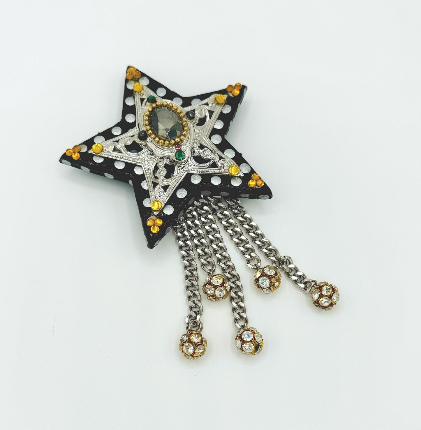 80s Signed Western Star Resin Crystal Bling 7" Brooch