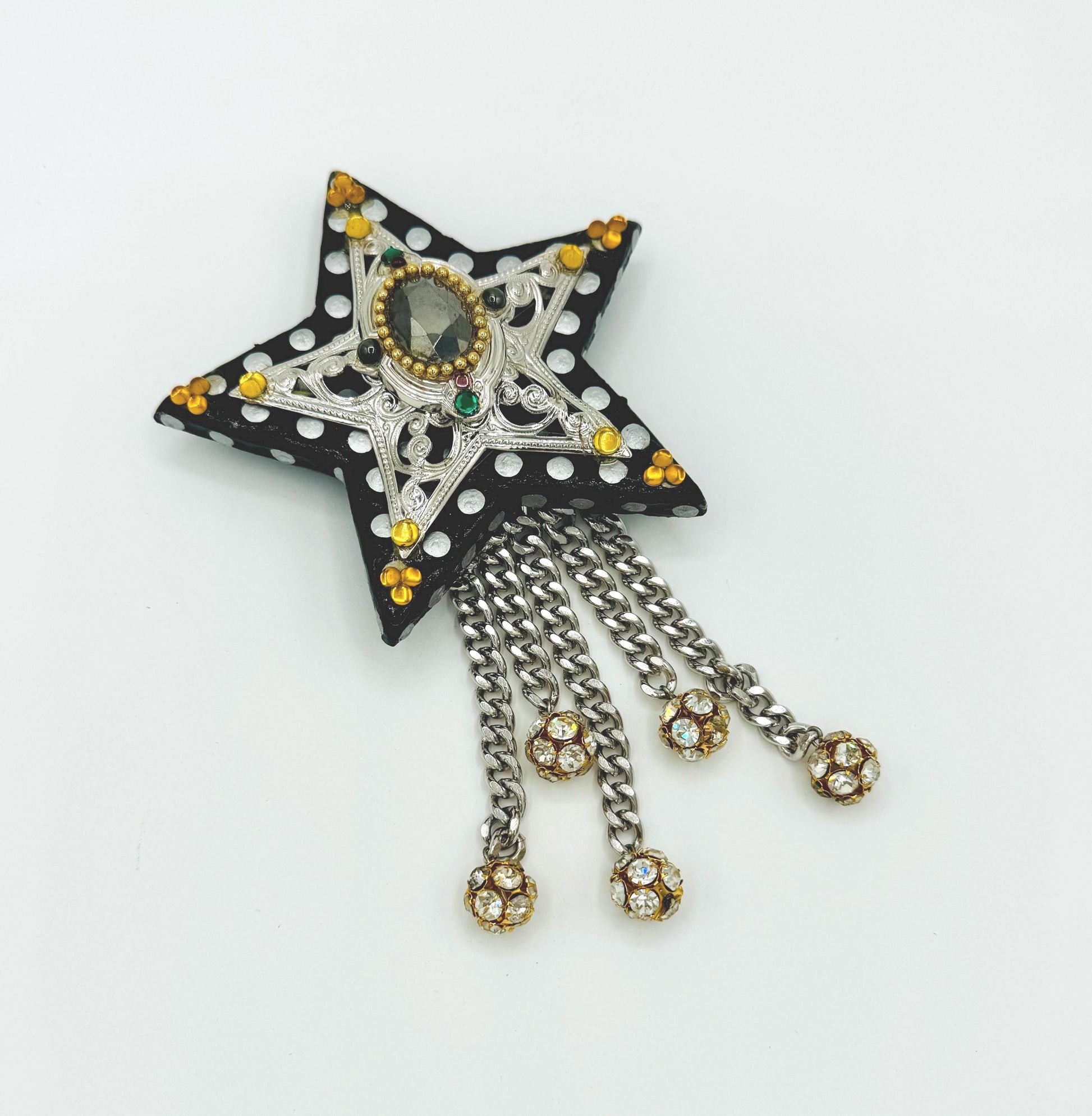 80s Signed Western Star Resin Crystal Bling 7" Brooch