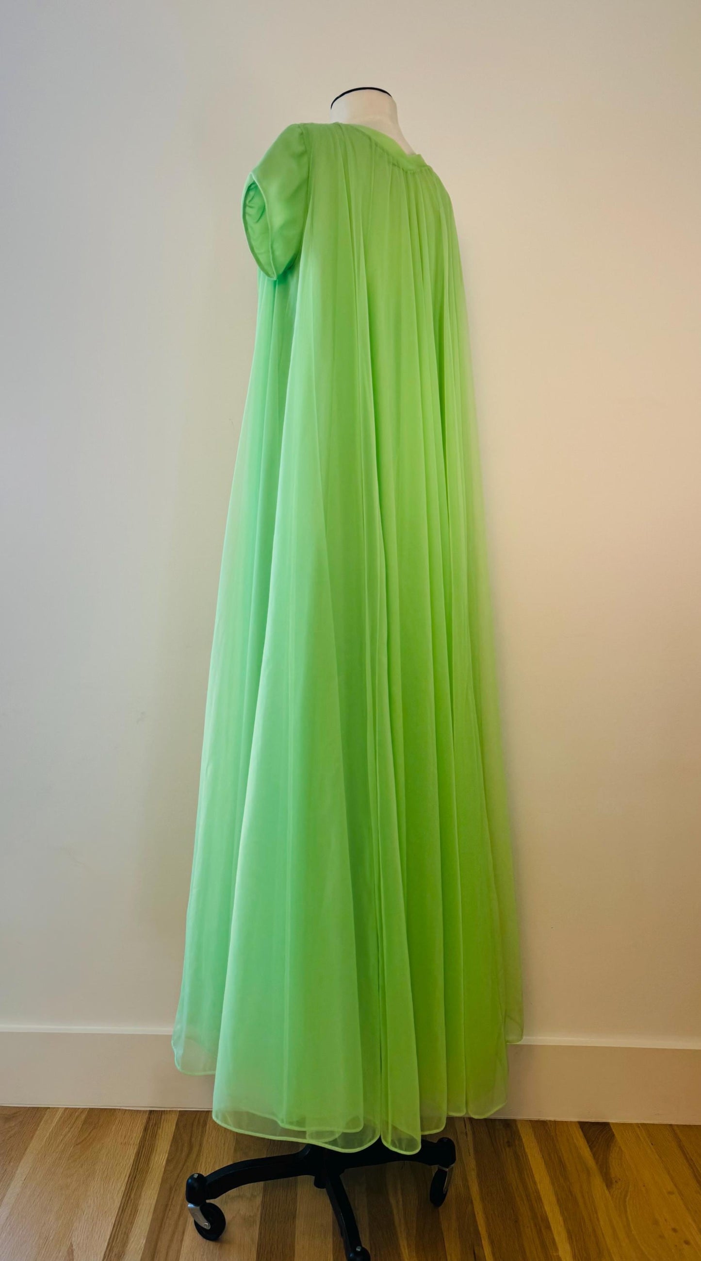 Vintage Lucie Ann Sweeping Chiffon Pom Pom Peignoir As Seen on Bewitched