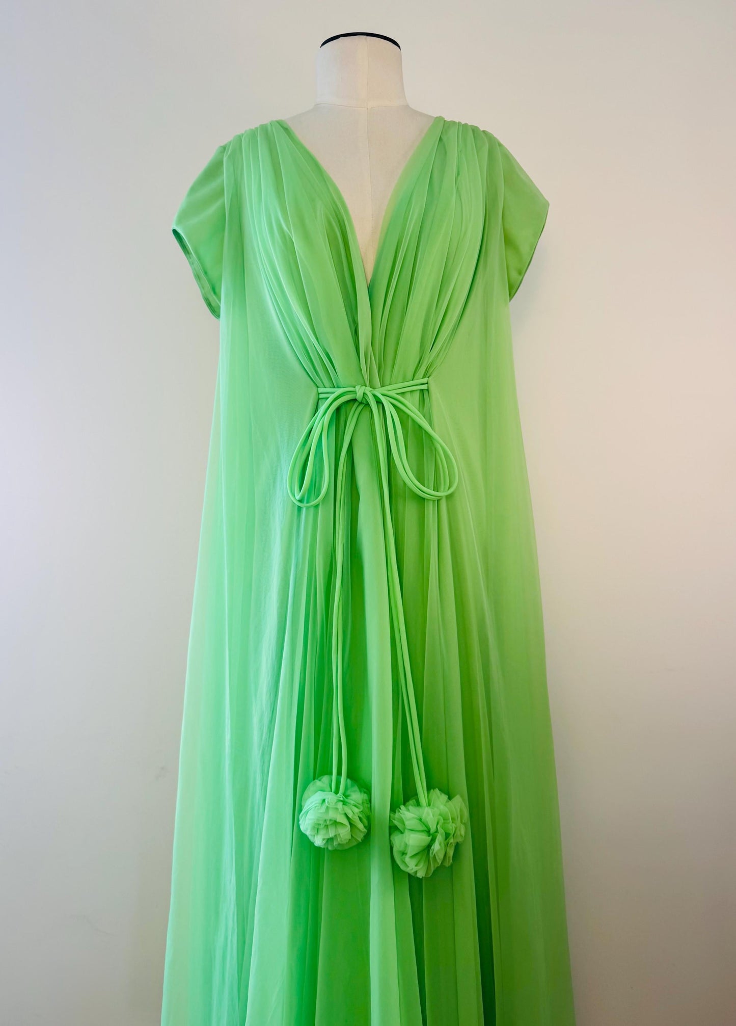 Vintage Lucie Ann Sweeping Chiffon Pom Pom Peignoir As Seen on Bewitched