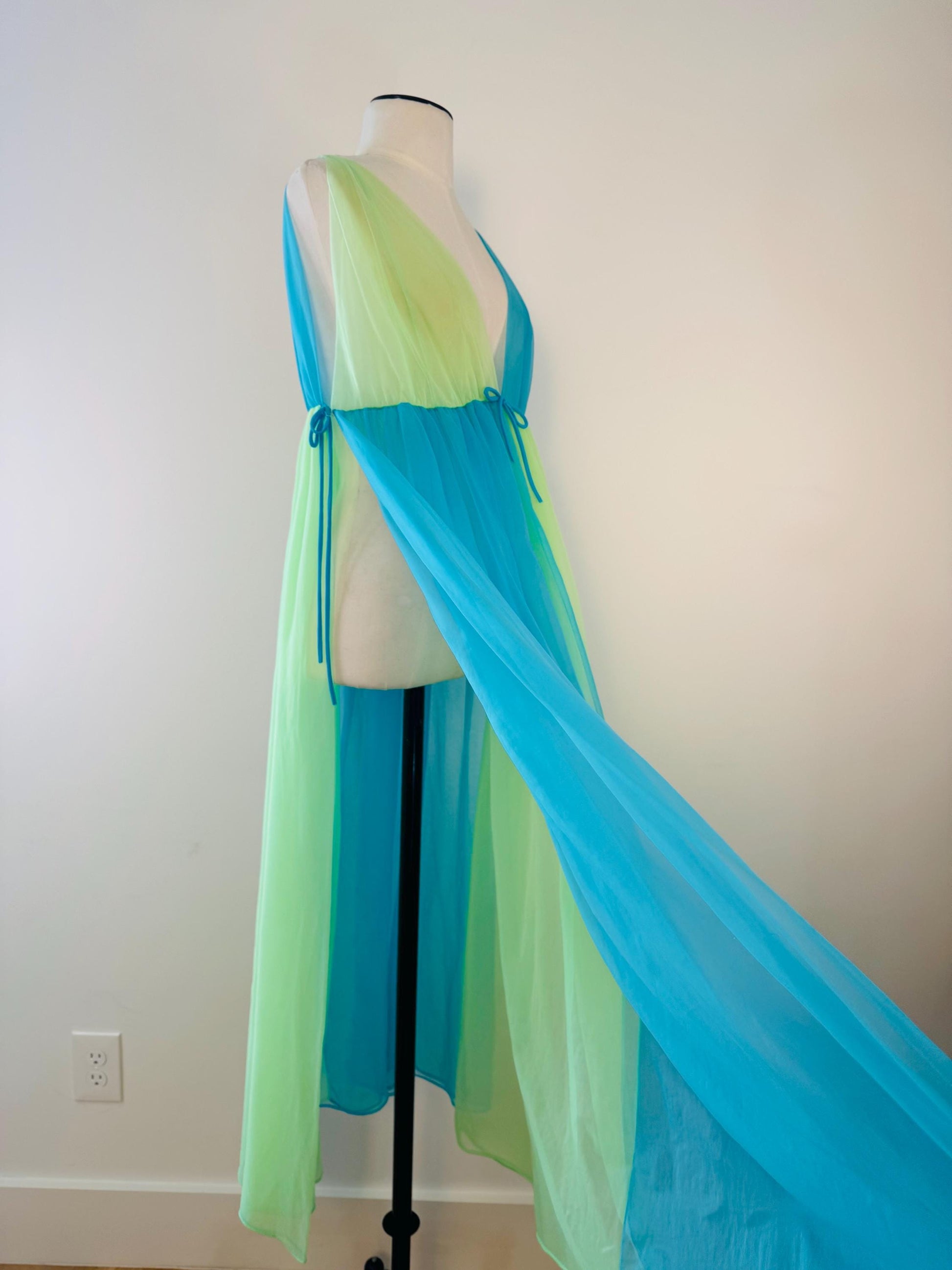 Vintage Lucie Ann Sweeping Chiffon Pom Pom Peignoir As Seen on Bewitched