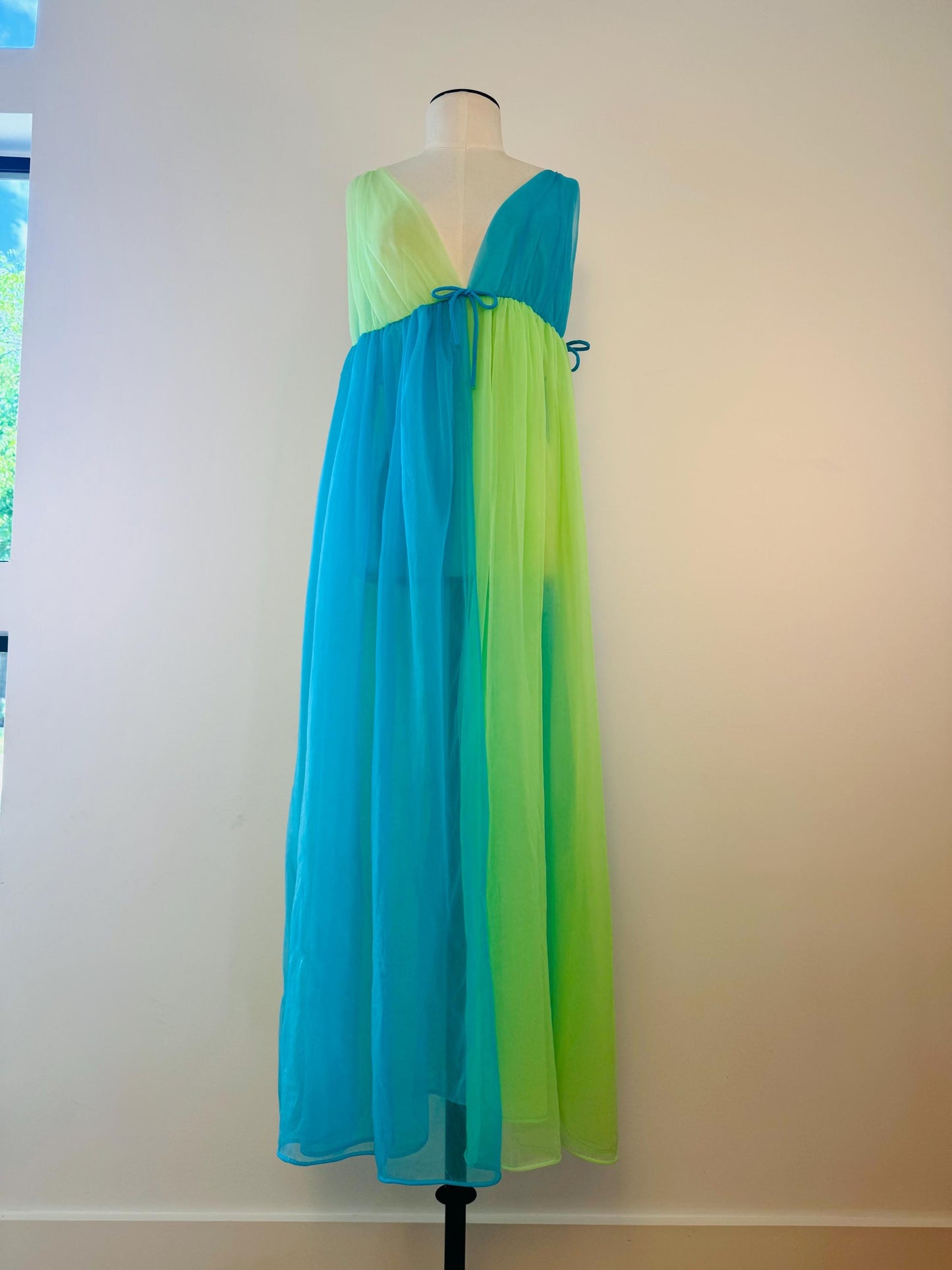 Vintage Lucie Ann Sweeping Chiffon Pom Pom Peignoir As Seen on Bewitched