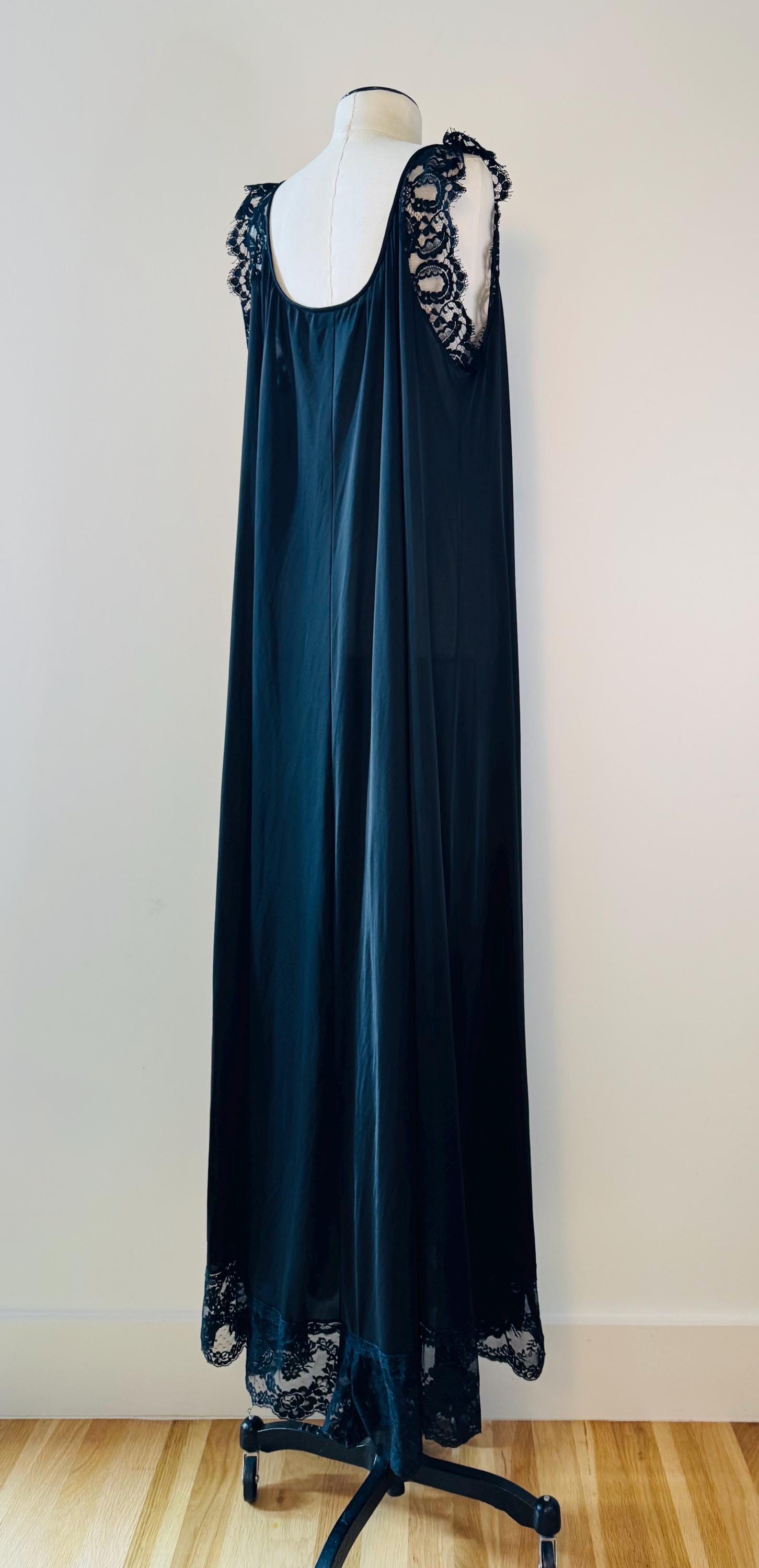 Vintage Black Long Lucie Ann Sweeping Negligee