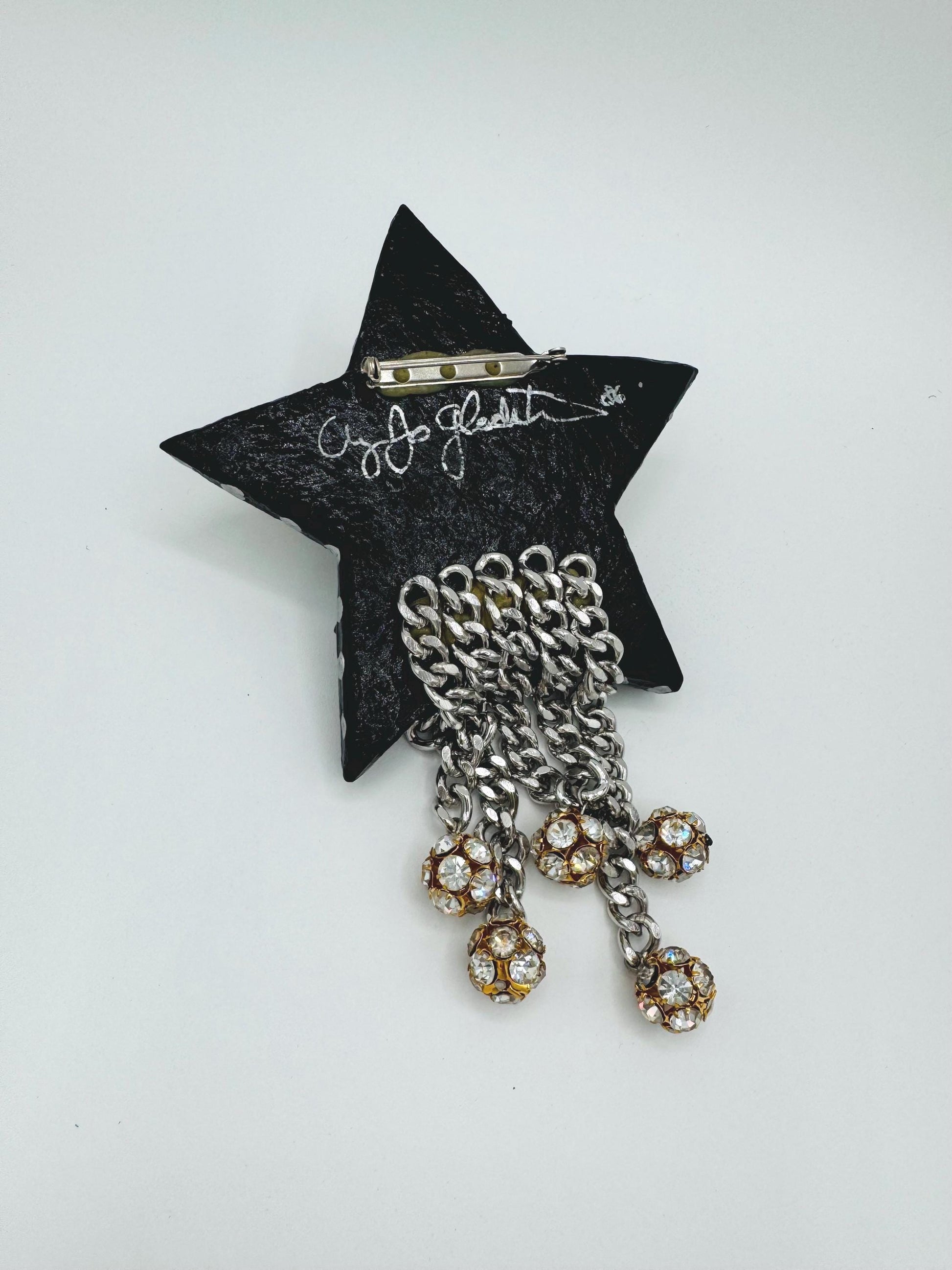 80s Signed Western Star Resin Crystal Bling 7" Brooch
