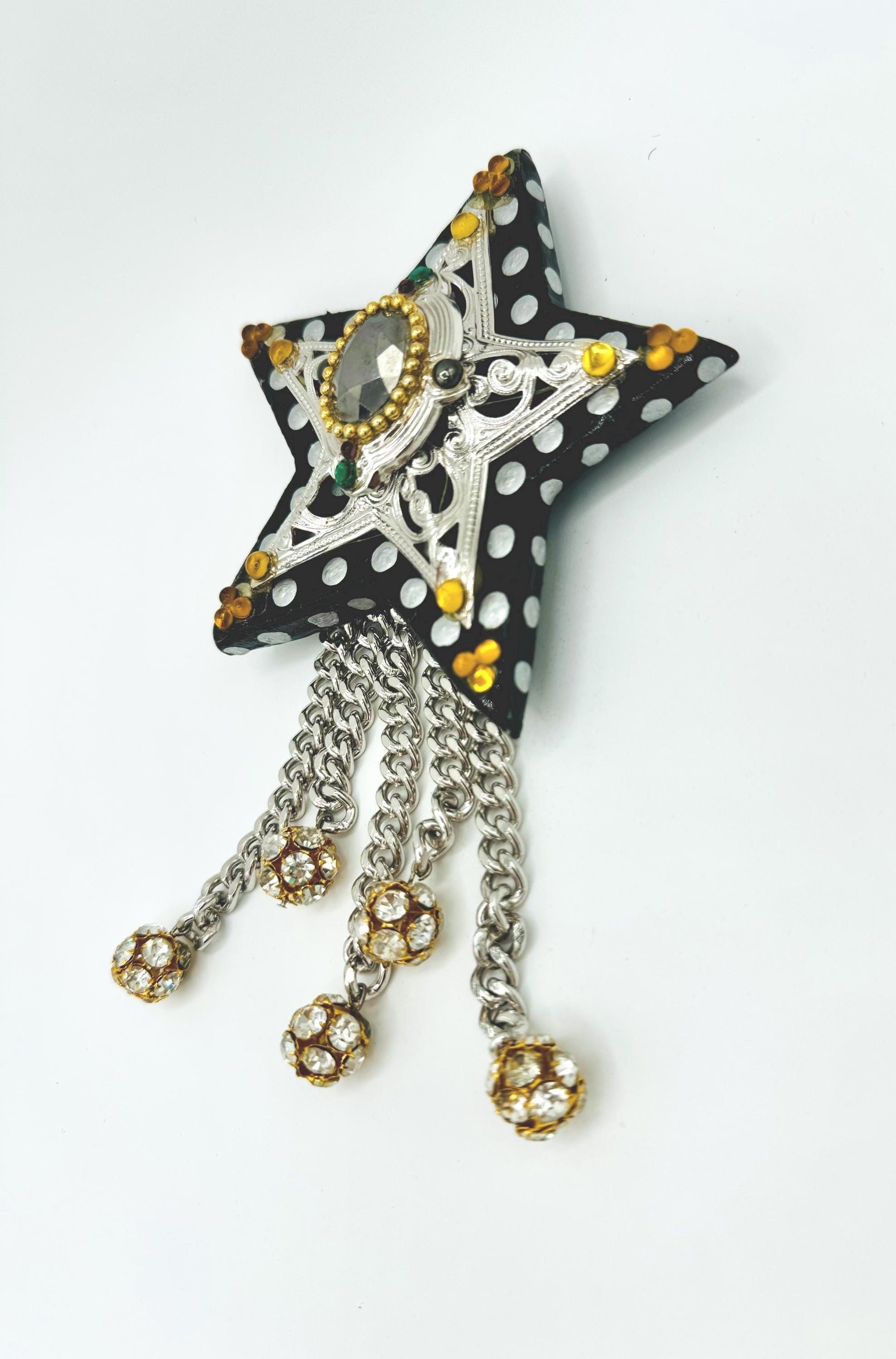 80s Signed Western Star Resin Crystal Bling 7" Brooch