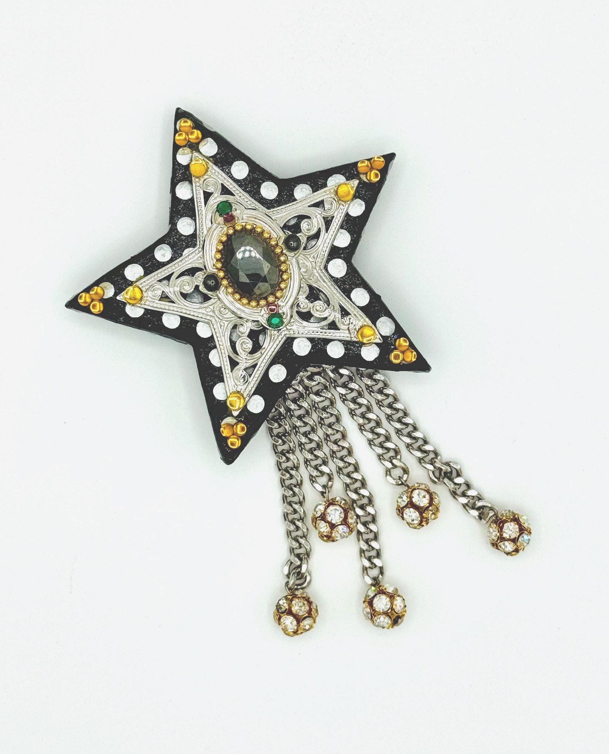 80s Signed Western Star Resin Crystal Bling 7" Brooch