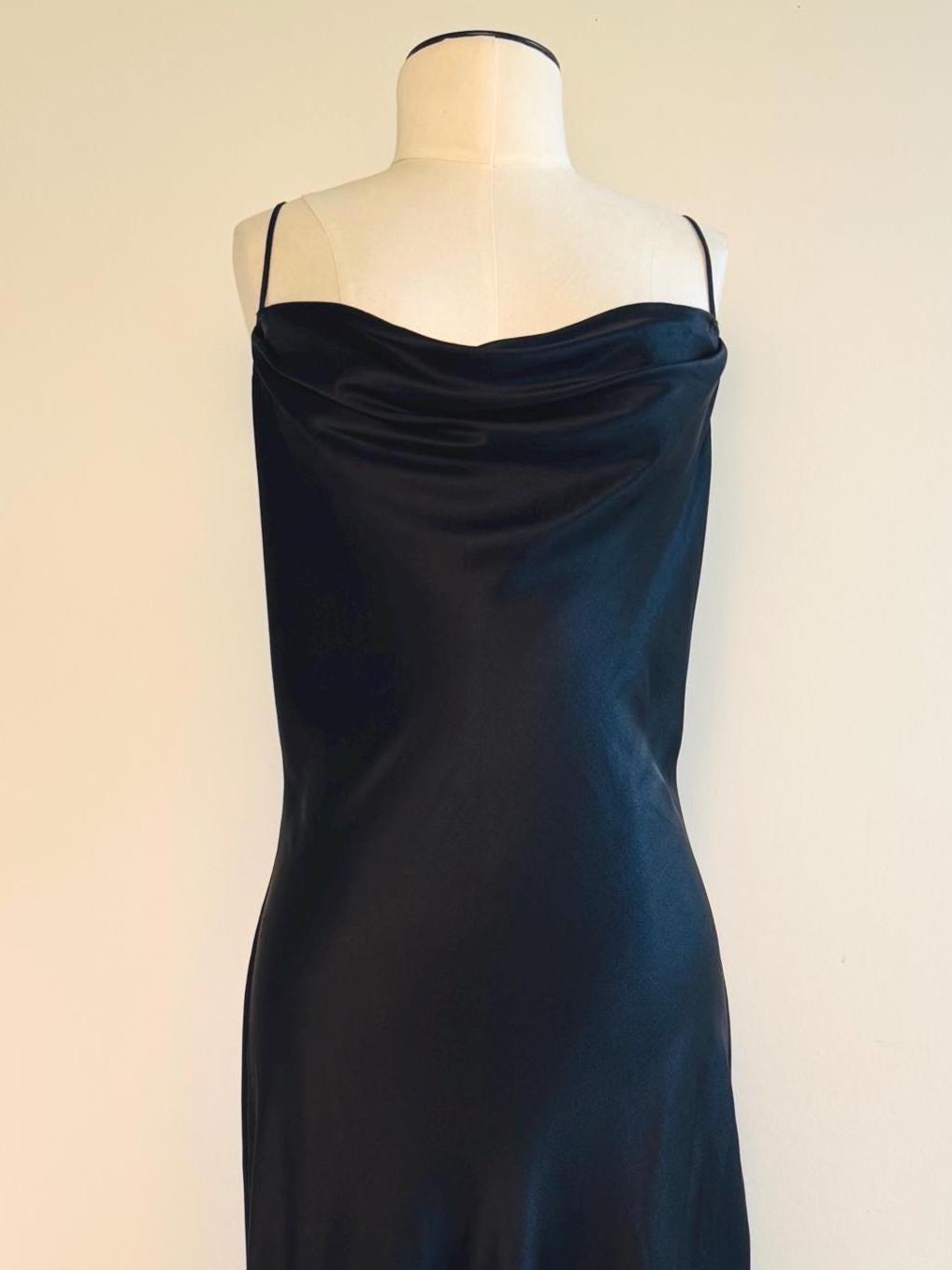 Vintage Black Silk Bias Slip Maxi Dress