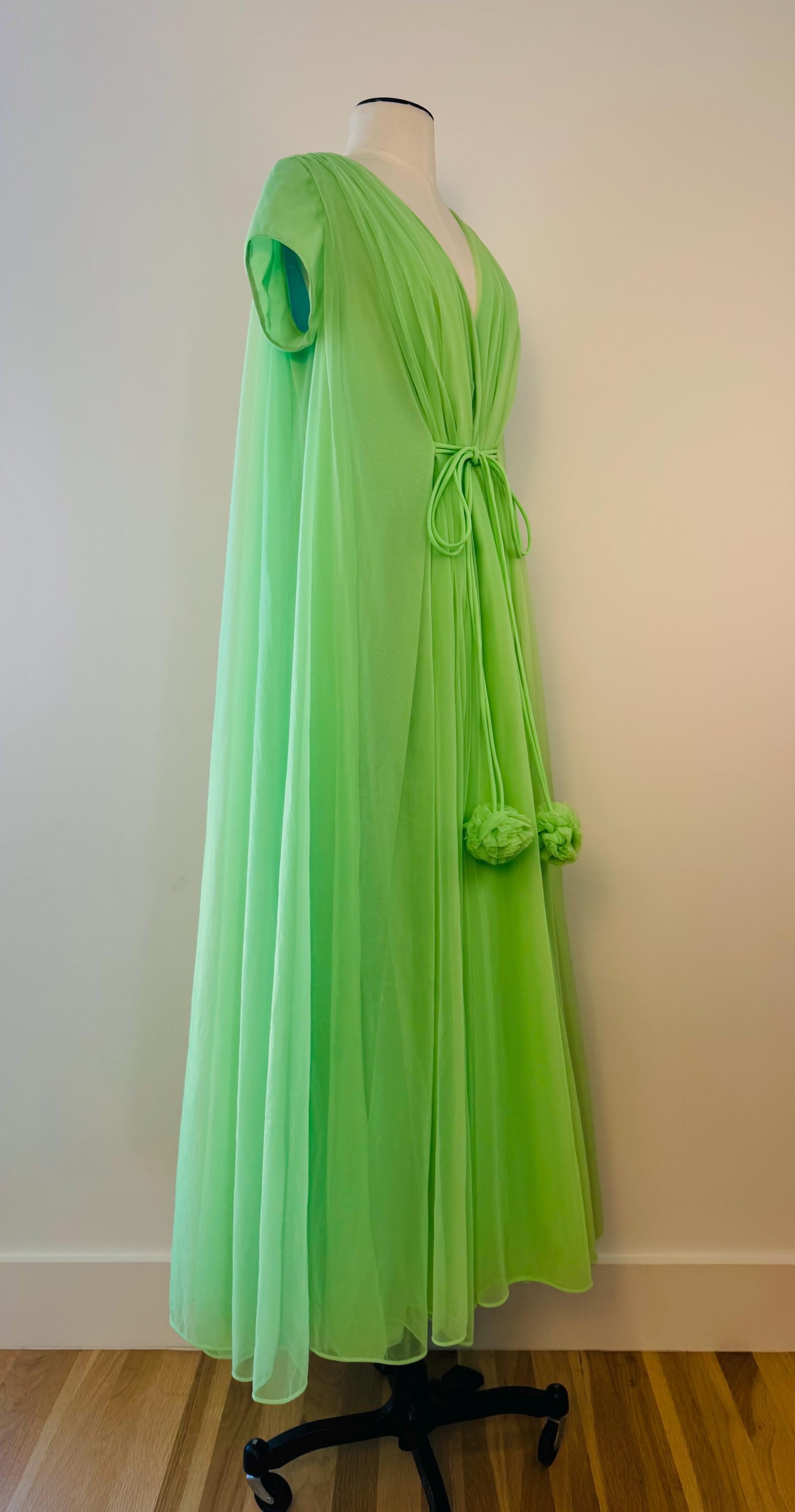 Vintage Lucie Ann Sweeping Chiffon Pom Pom Peignoir As Seen on Bewitched