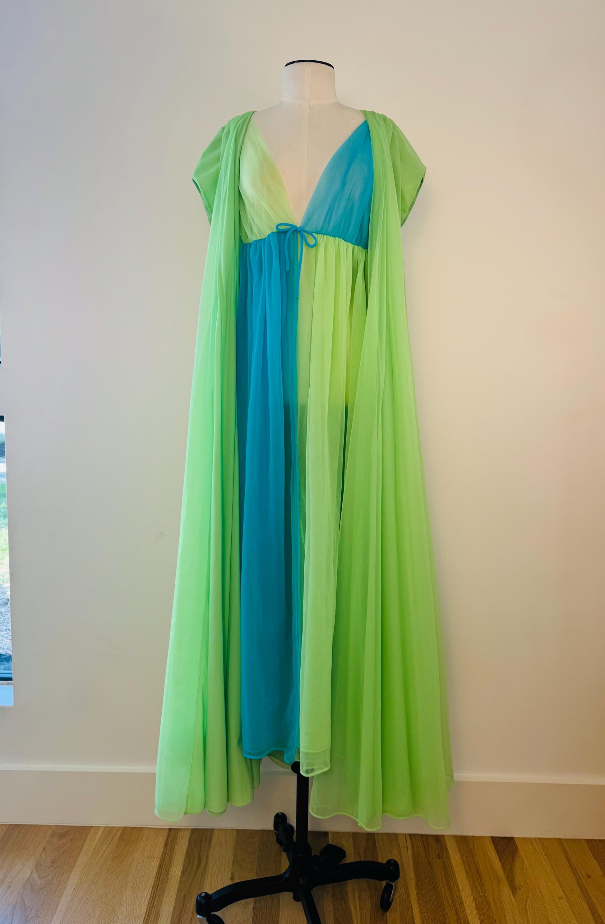 Vintage Lucie Ann Sweeping Chiffon Pom Pom Peignoir As Seen on Bewitched