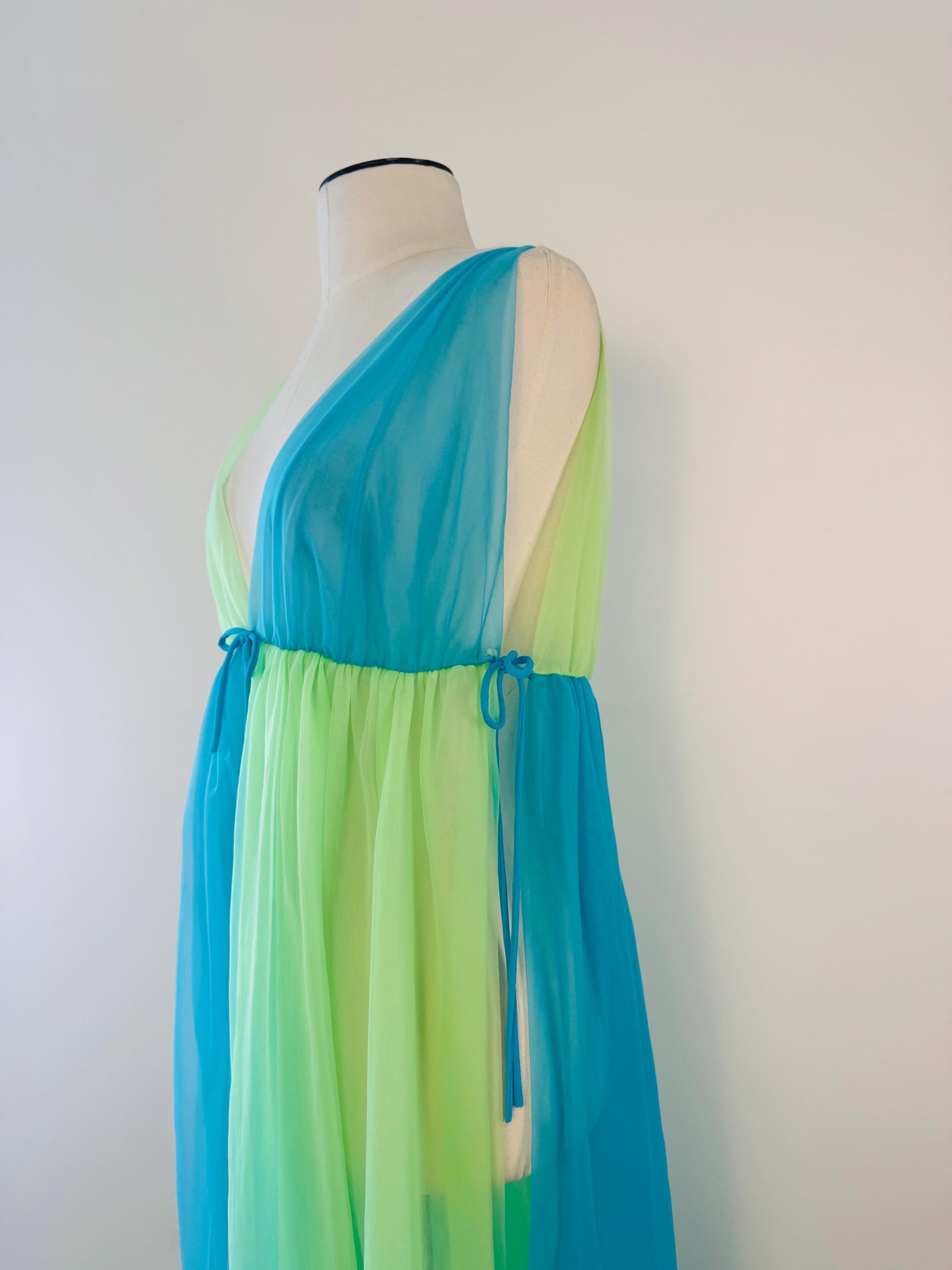 Vintage Lucie Ann Sweeping Chiffon Pom Pom Peignoir As Seen on Bewitched