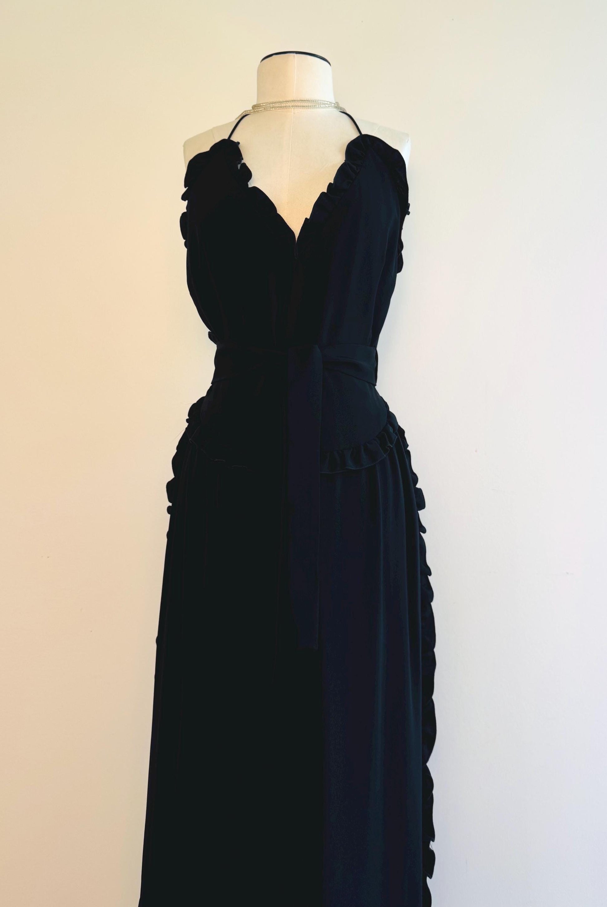 Vintage Albert CAPRARO Ruffled Halter Maxi Dress Gown
