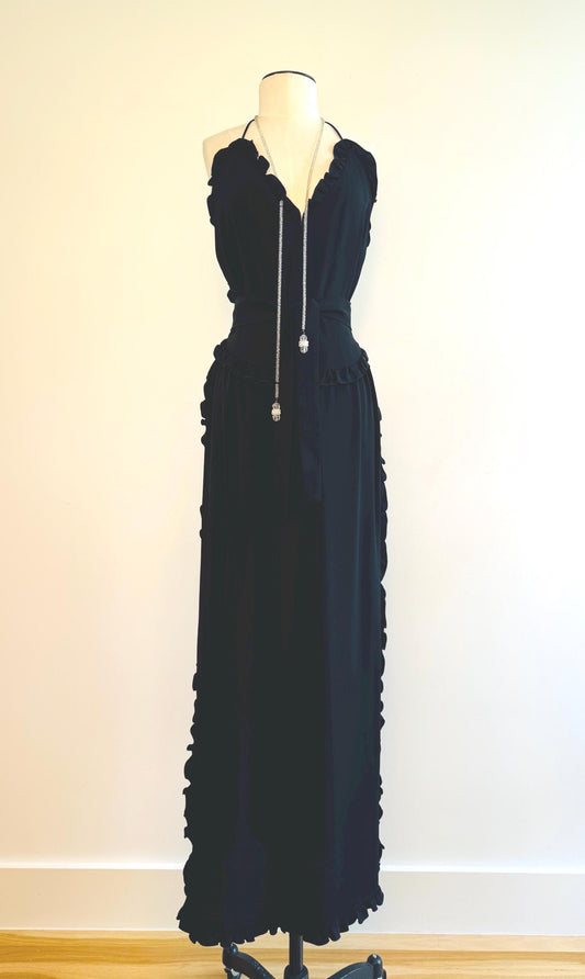 Vintage Albert CAPRARO Ruffled Halter Maxi Dress Gown
