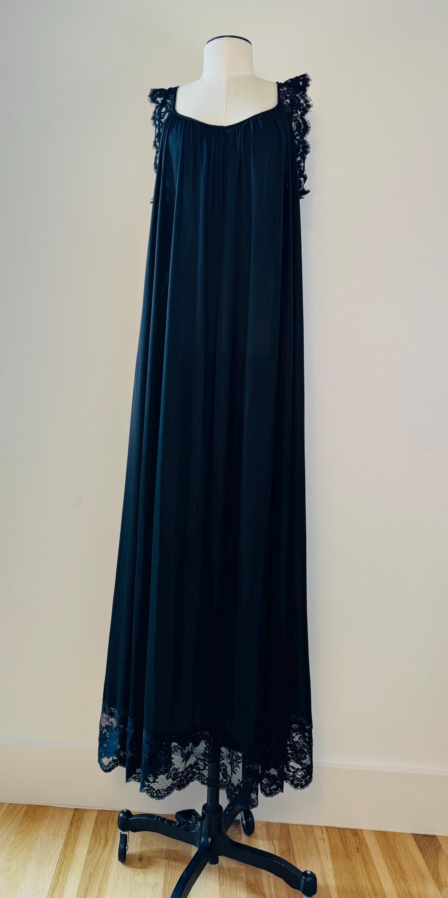Vintage Black Long Lucie Ann Sweeping Negligee