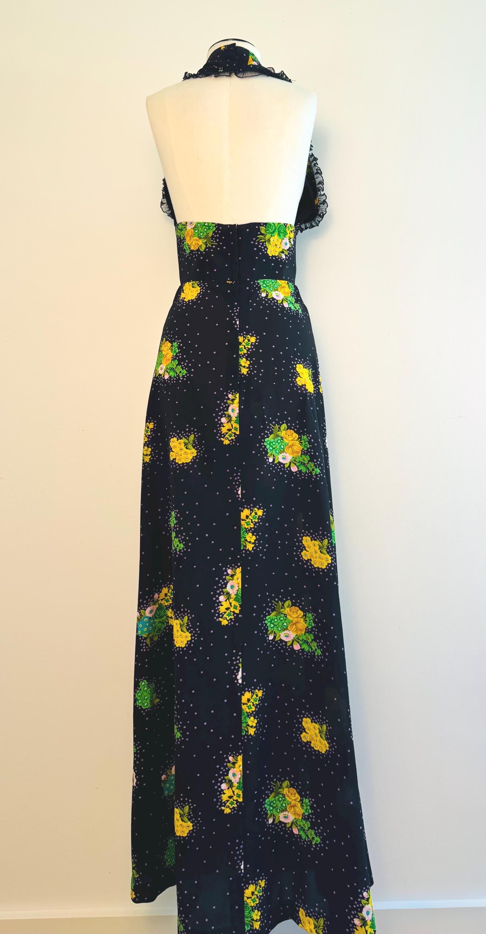 70s OOAK Floral Print Halter Maxi Dress
