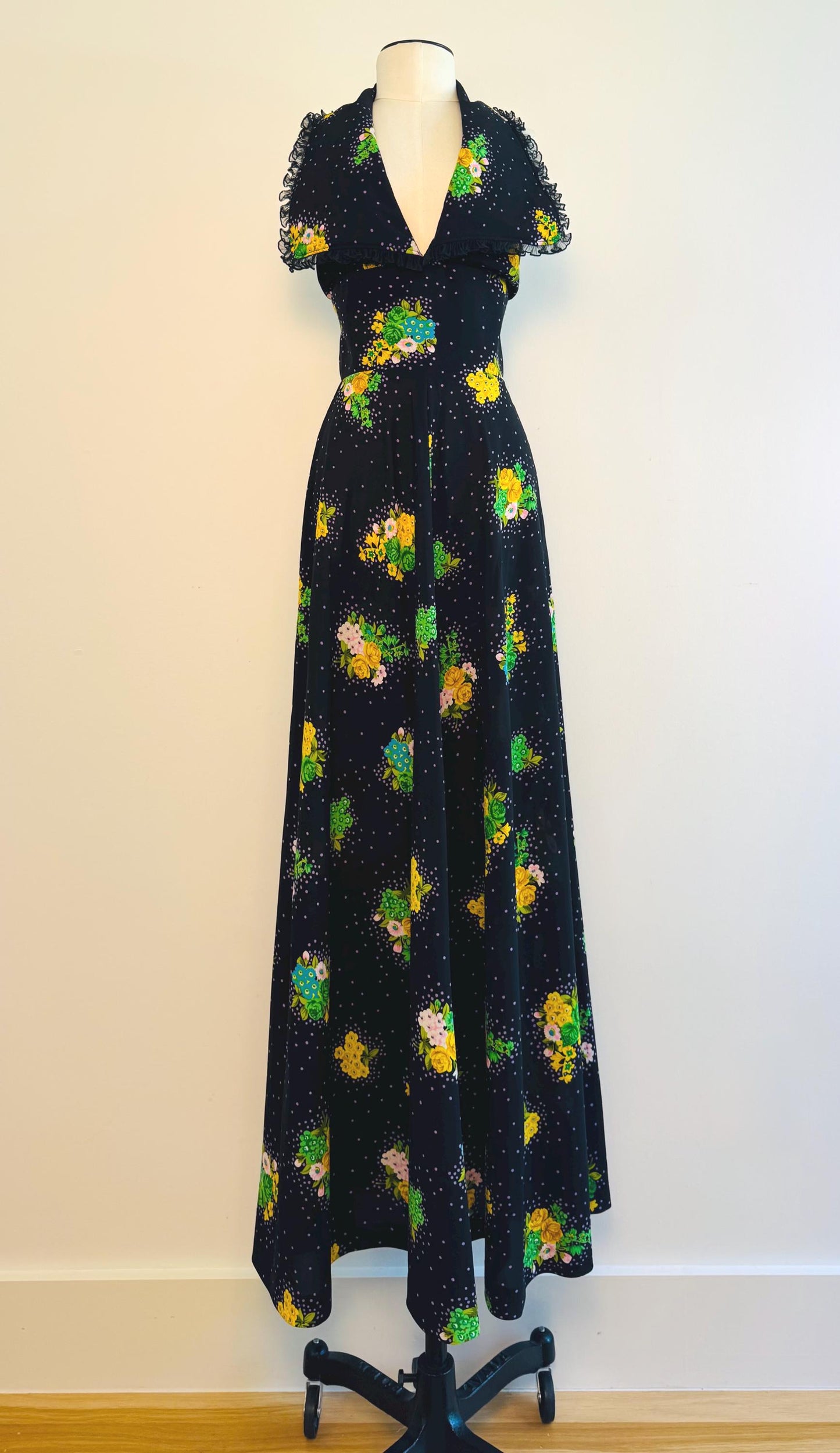 70s OOAK Floral Print Halter Maxi Dress