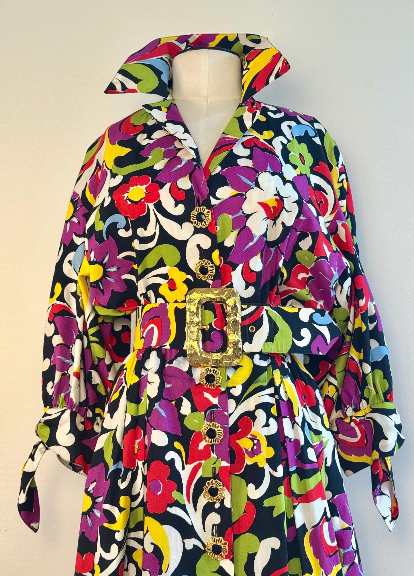90s Christian LaCroix Floral Printed Cotton Embellished Dress