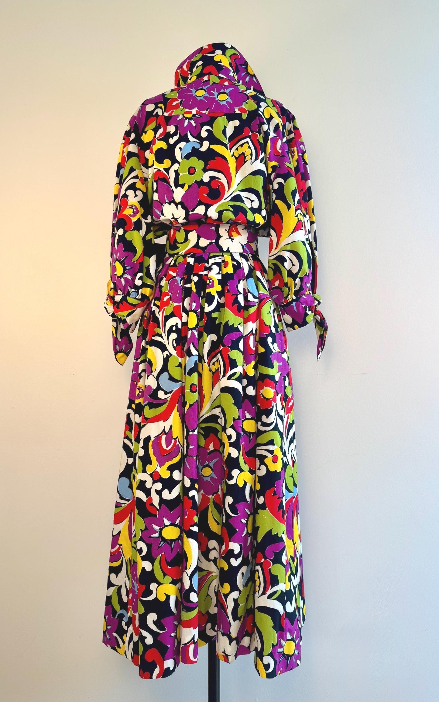 90s Christian LaCroix Floral Printed Cotton Embellished Dress