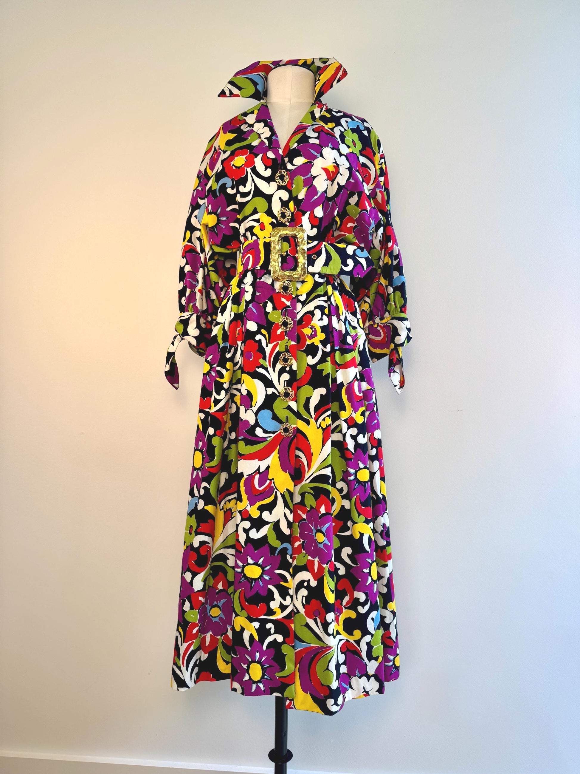 90s Christian LaCroix Floral Printed Cotton Embellished Dress