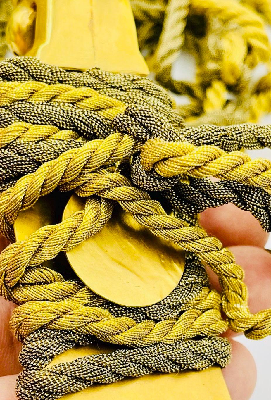 Rare Mary McFadden Gold Plated Dragon Pendant with Long Metallic Ropes