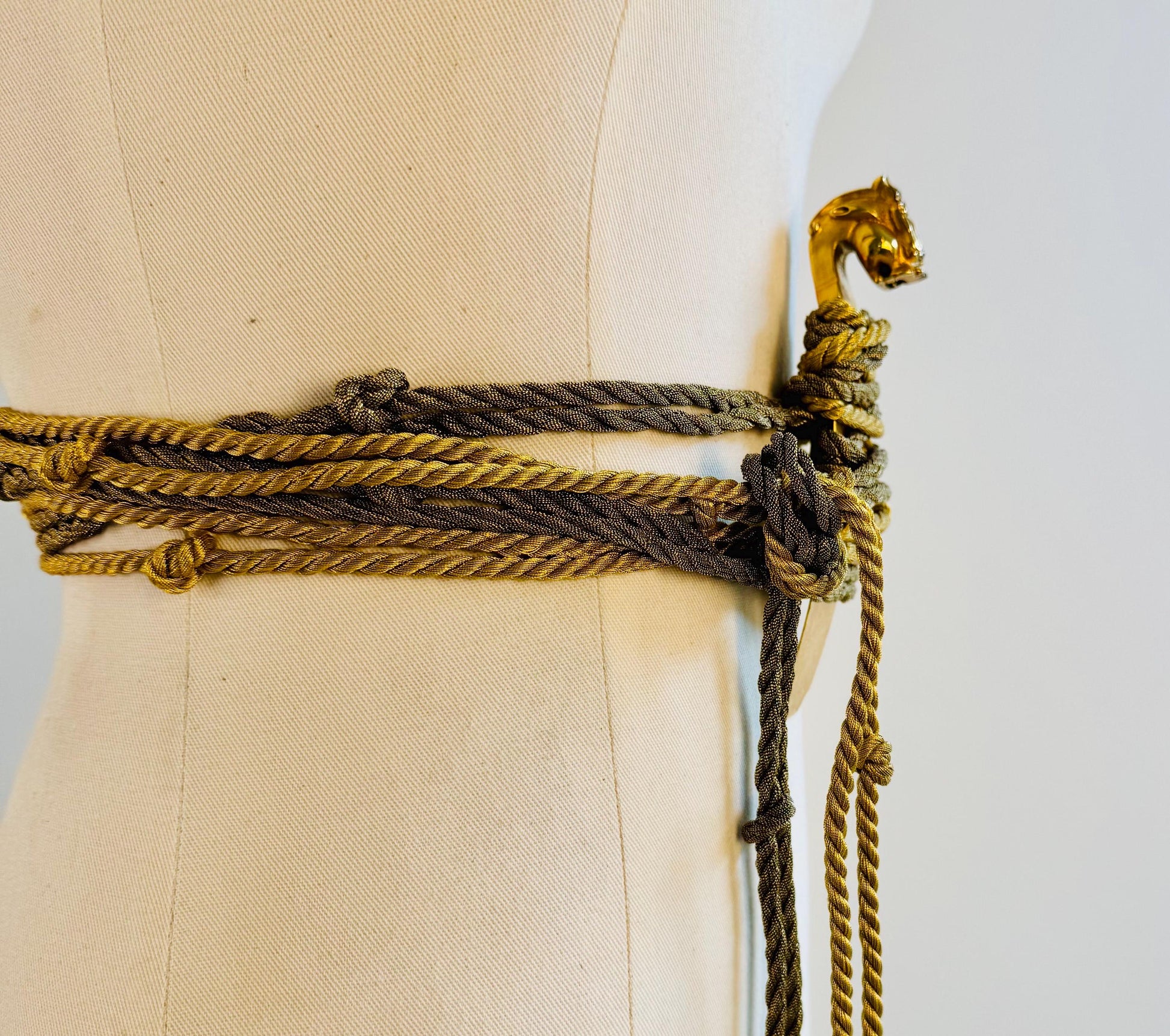 Rare Mary McFadden Gold Plated Dragon Pendant with Long Metallic Ropes