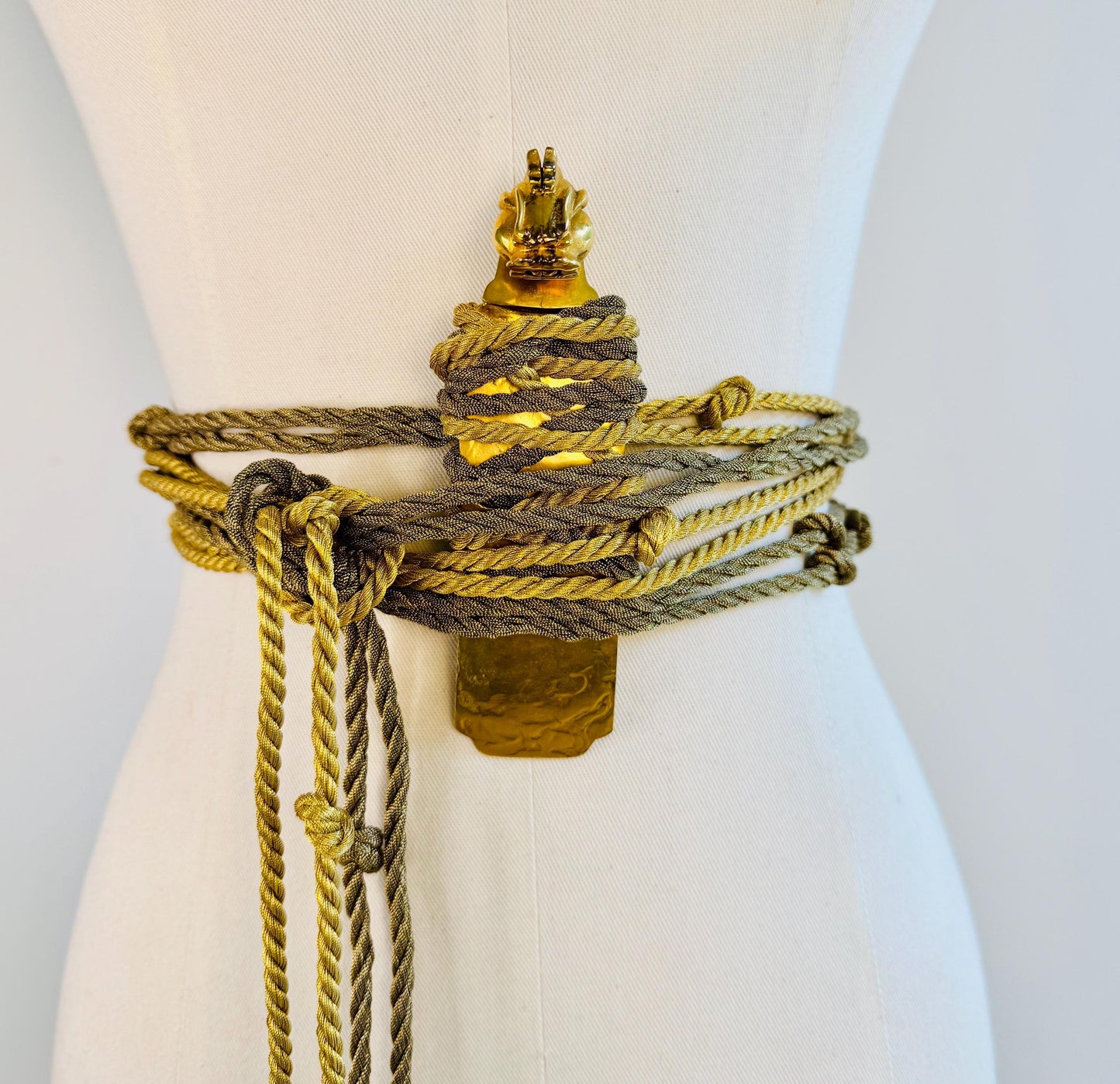 Rare Mary McFadden Gold Plated Dragon Pendant with Long Metallic Ropes