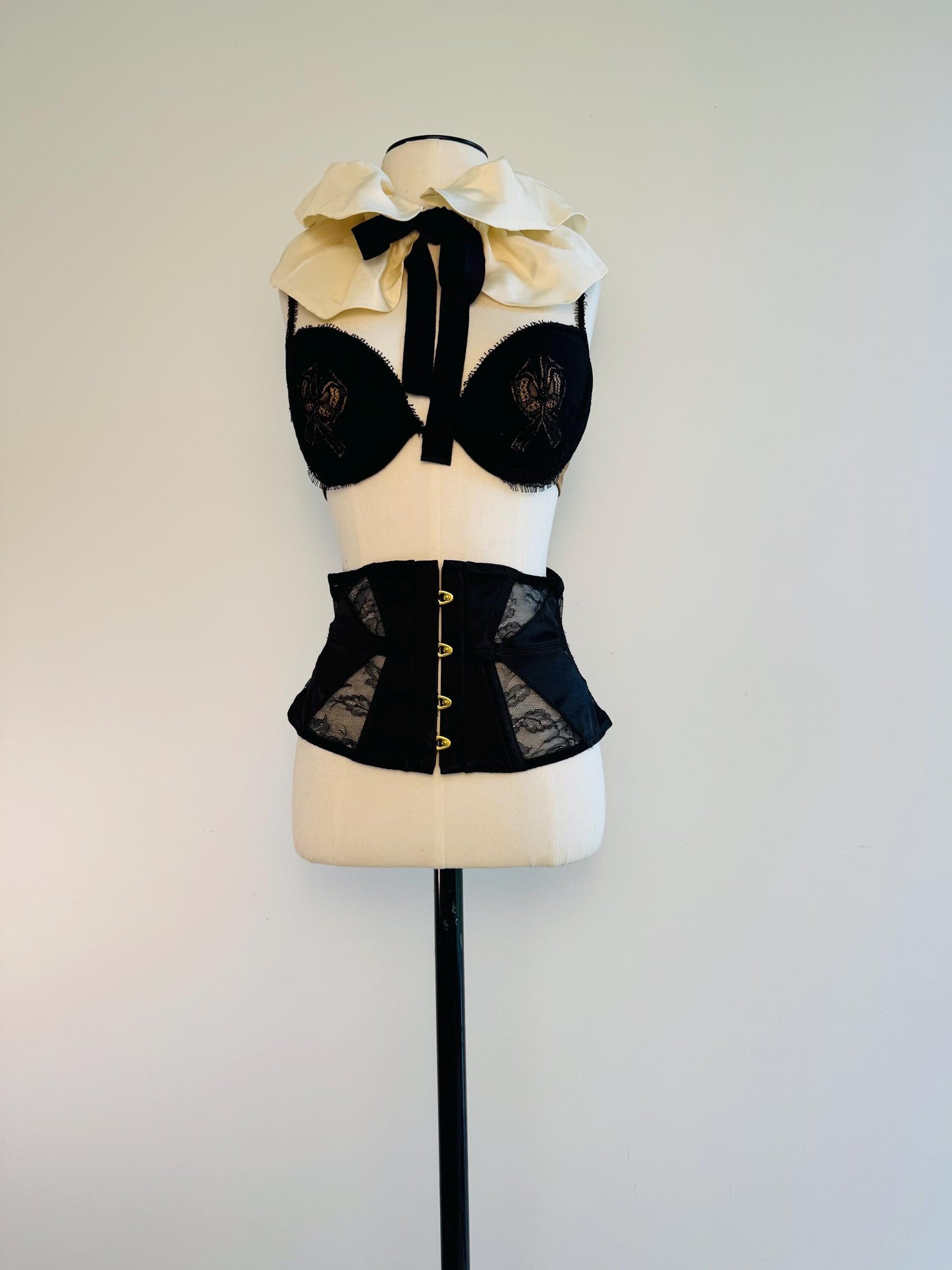 La Perla Black Label Satin and Lace Bow Bra 34C