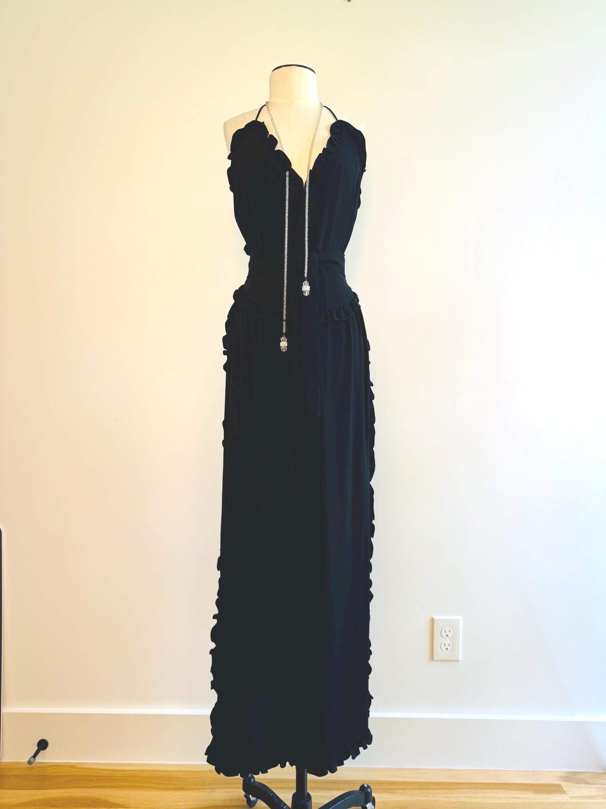 Vintage Albert CAPRARO Ruffled Halter Maxi Dress Gown