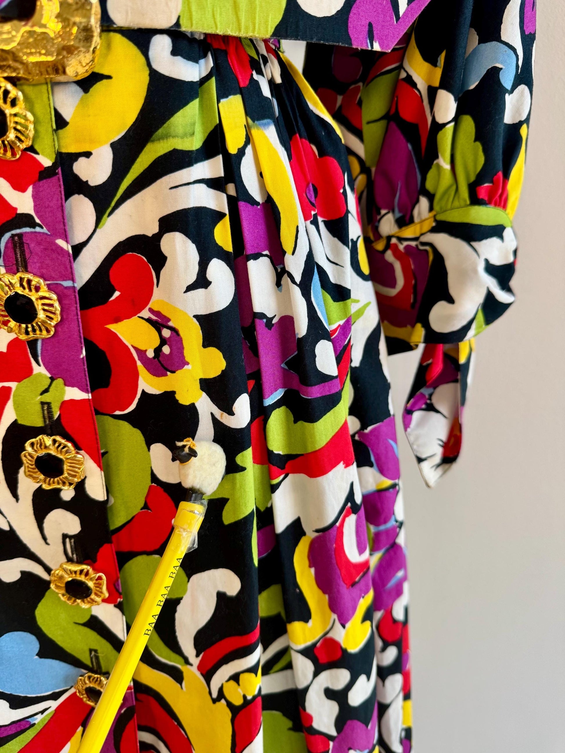 90s Christian LaCroix Floral Printed Cotton Embellished Dress