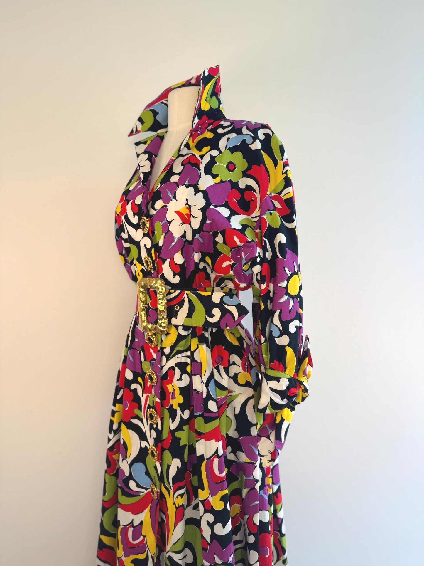 90s Christian LaCroix Floral Printed Cotton Embellished Dress