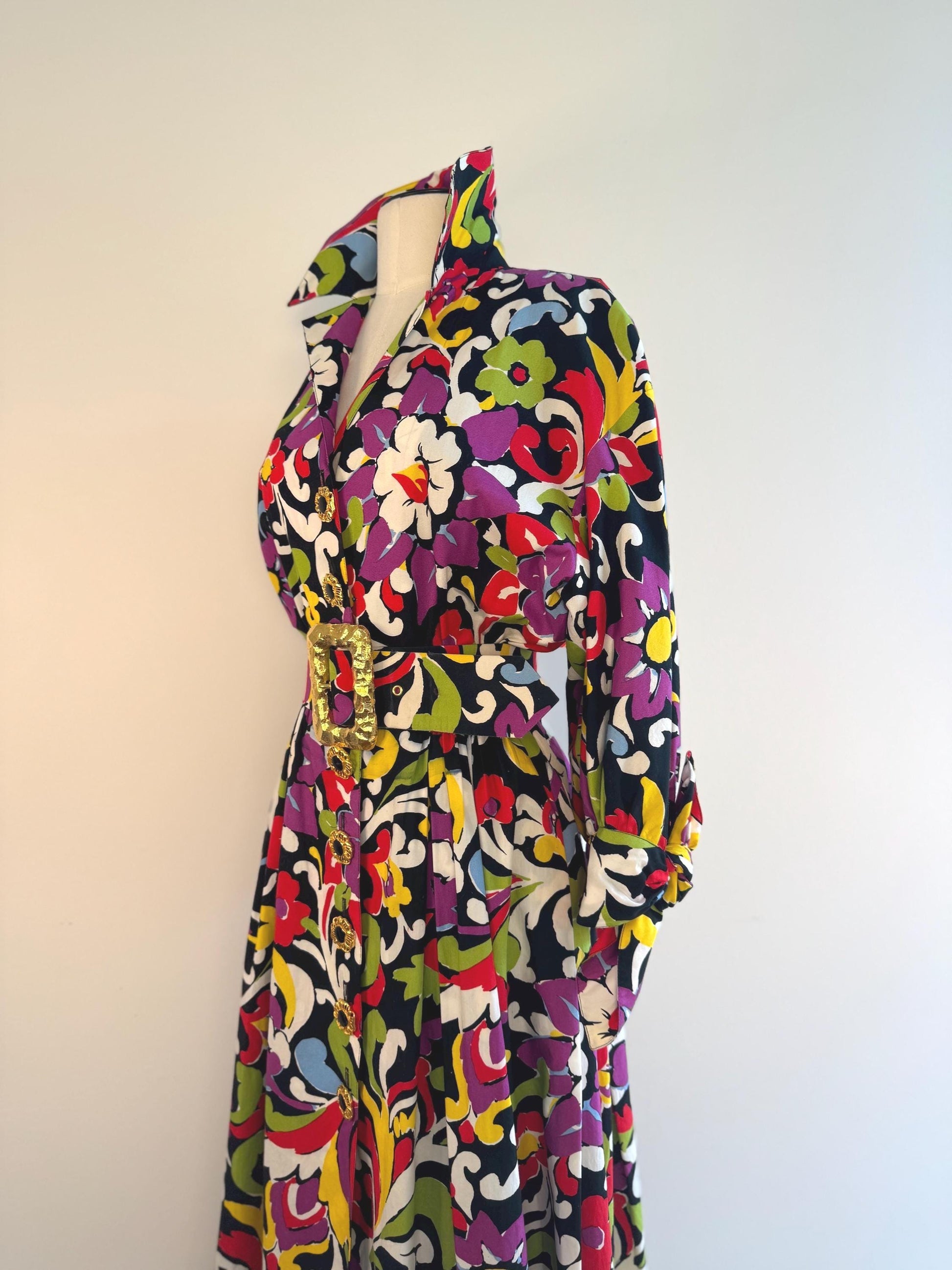 90s Christian LaCroix Floral Printed Cotton Embellished Dress