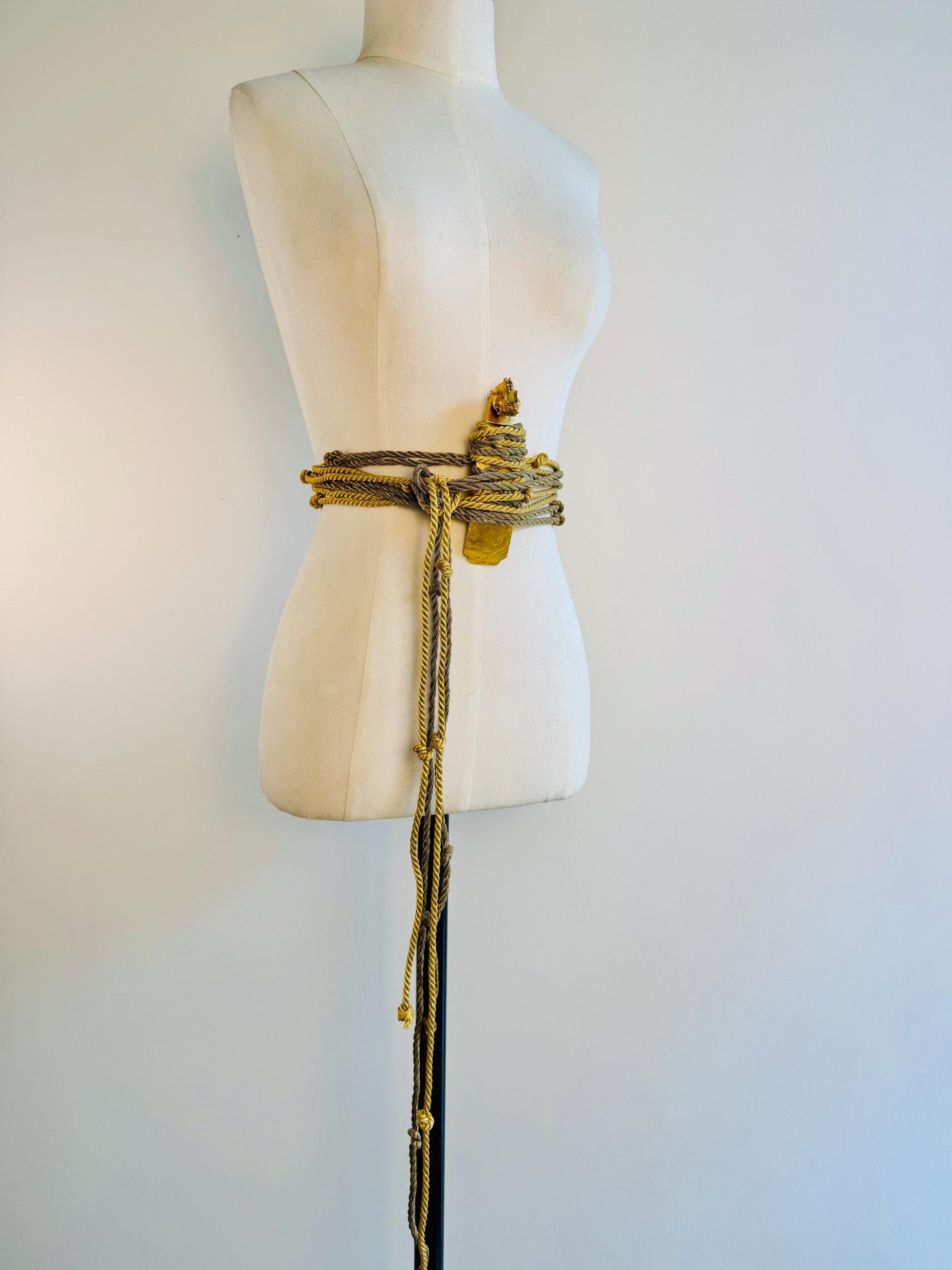 Rare Mary McFadden Gold Plated Dragon Pendant with Long Metallic Ropes