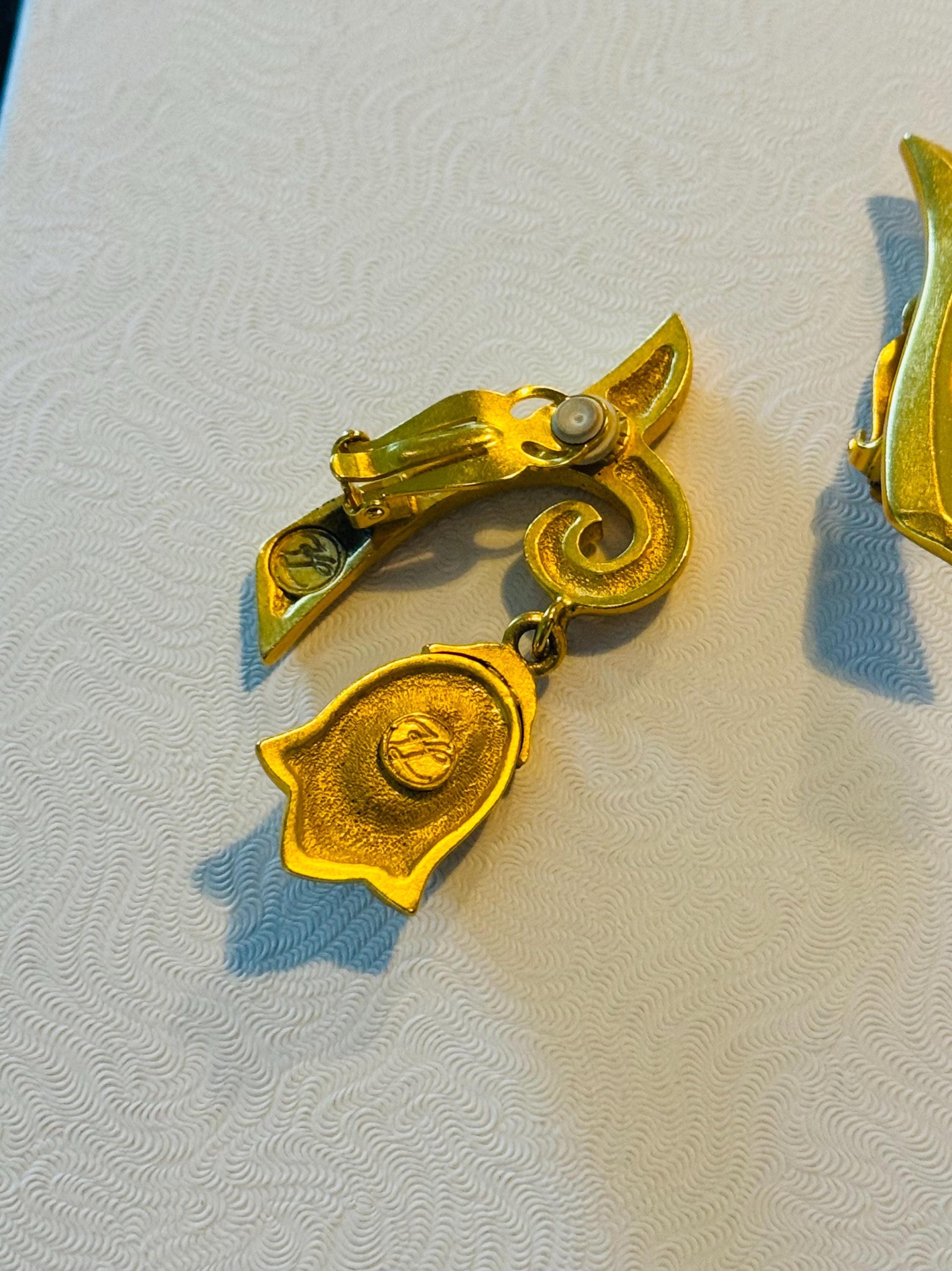 90s Karl LAGERFELD Gold Plated Dangle Earrings