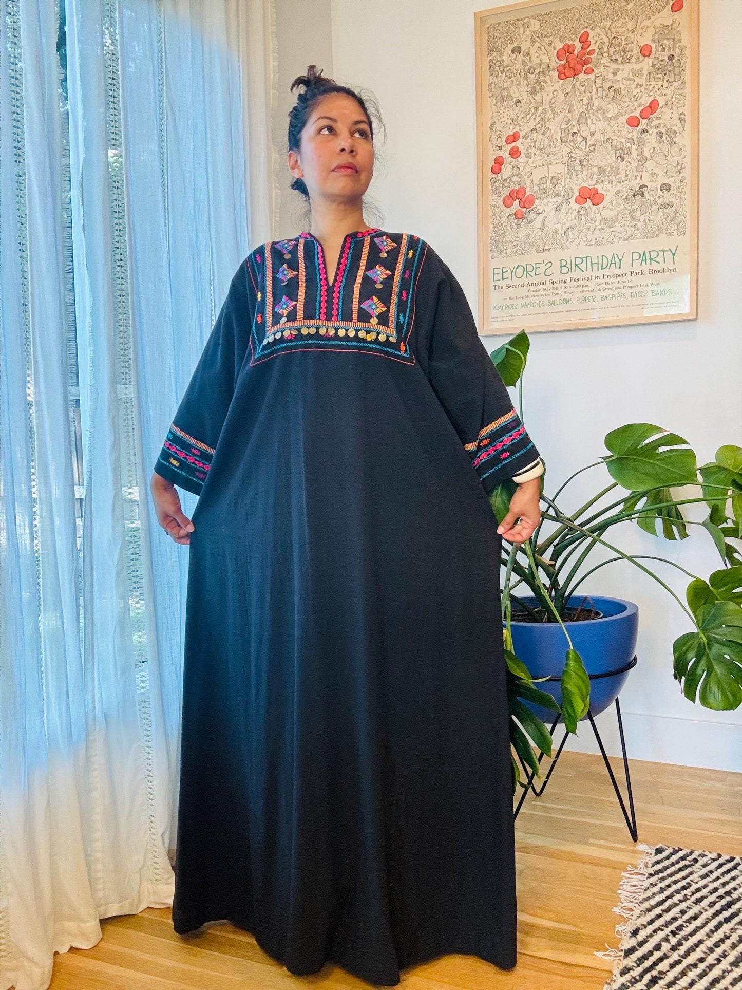 70s JOSEFA Black Cotton Caftan