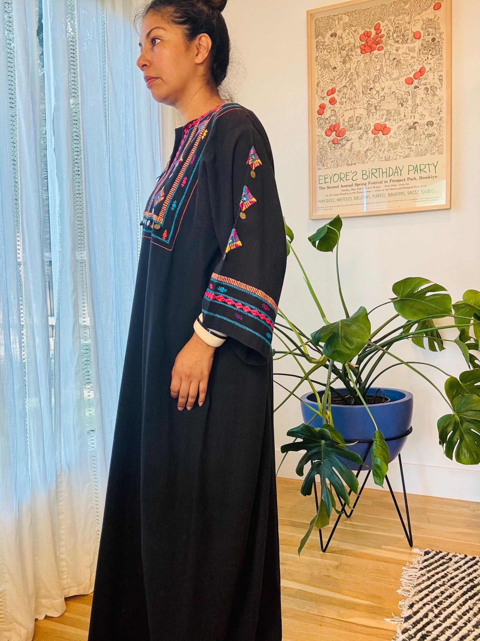 70s JOSEFA Black Cotton Caftan