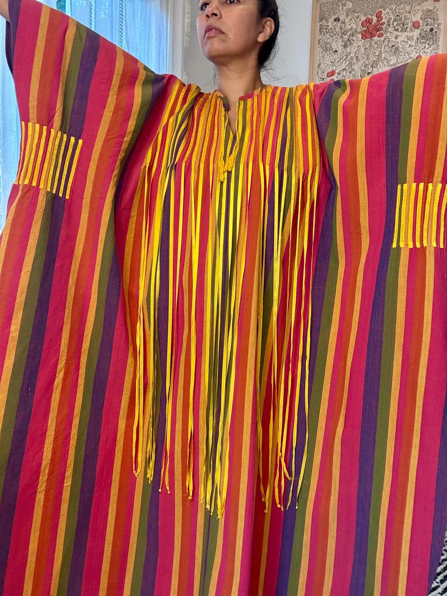 70s JOSEFA Stripe Tassled Cotton Caftan