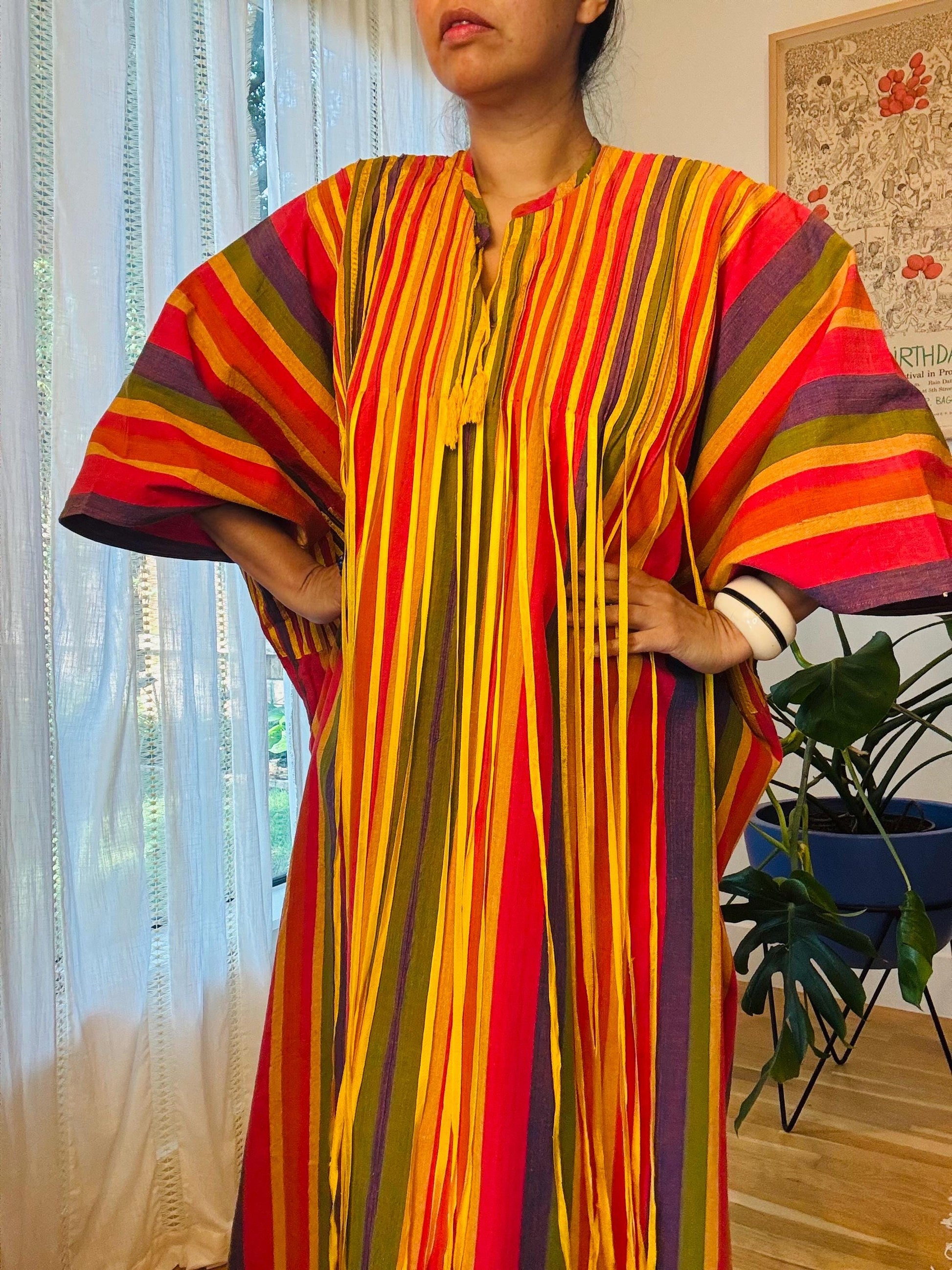 70s JOSEFA Stripe Tassled Cotton Caftan