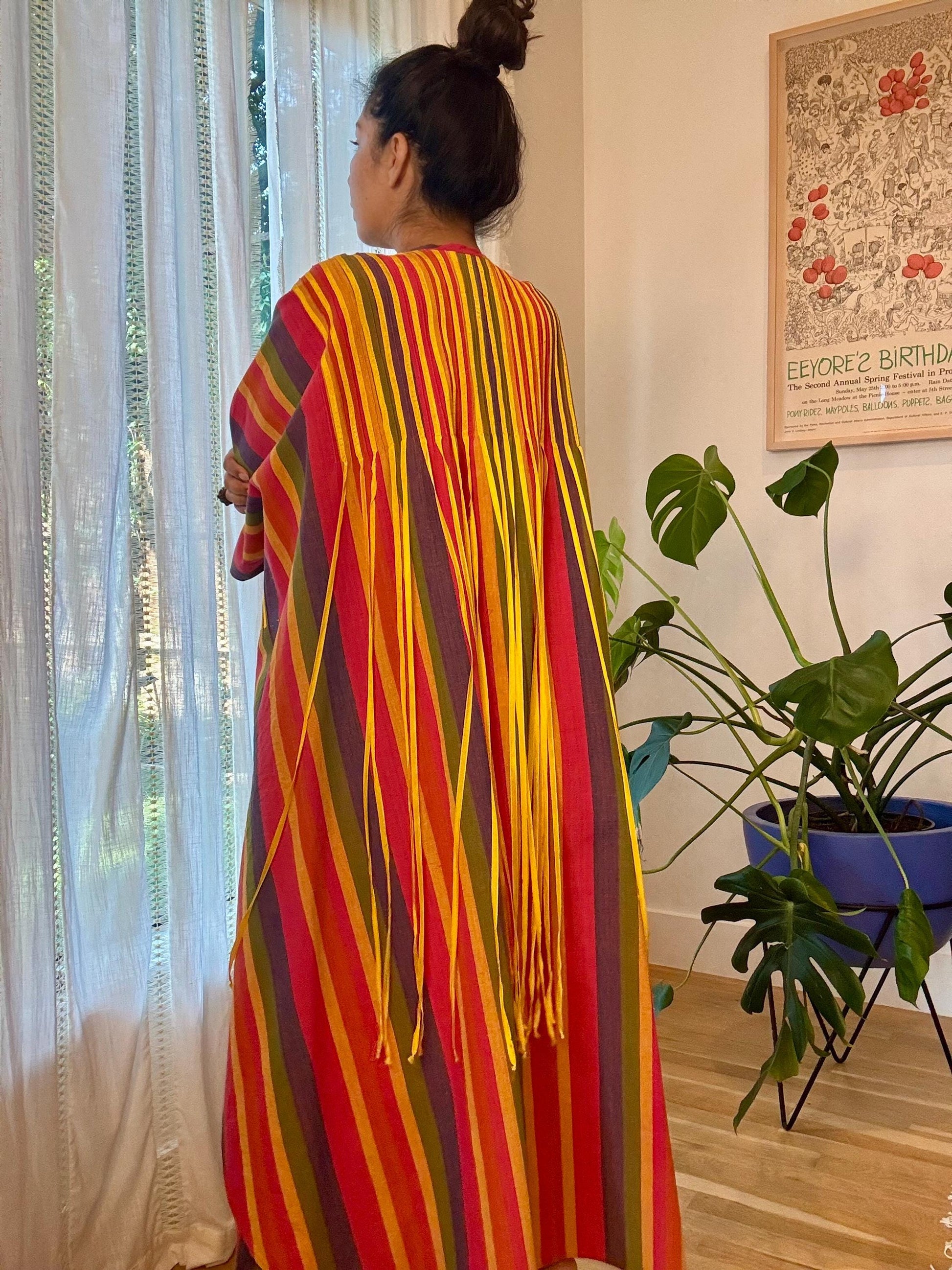 70s JOSEFA Stripe Tassled Cotton Caftan