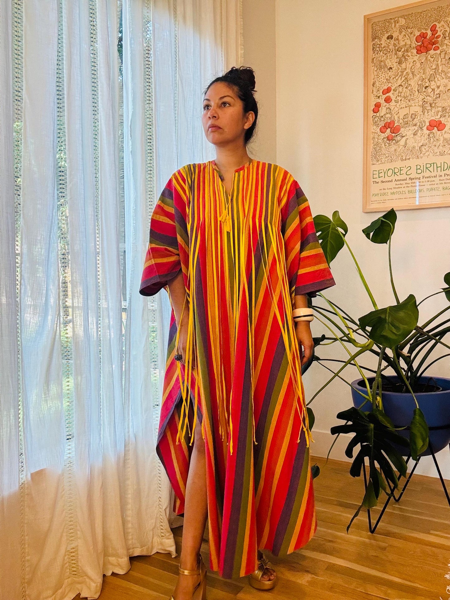70s JOSEFA Stripe Tassled Cotton Caftan