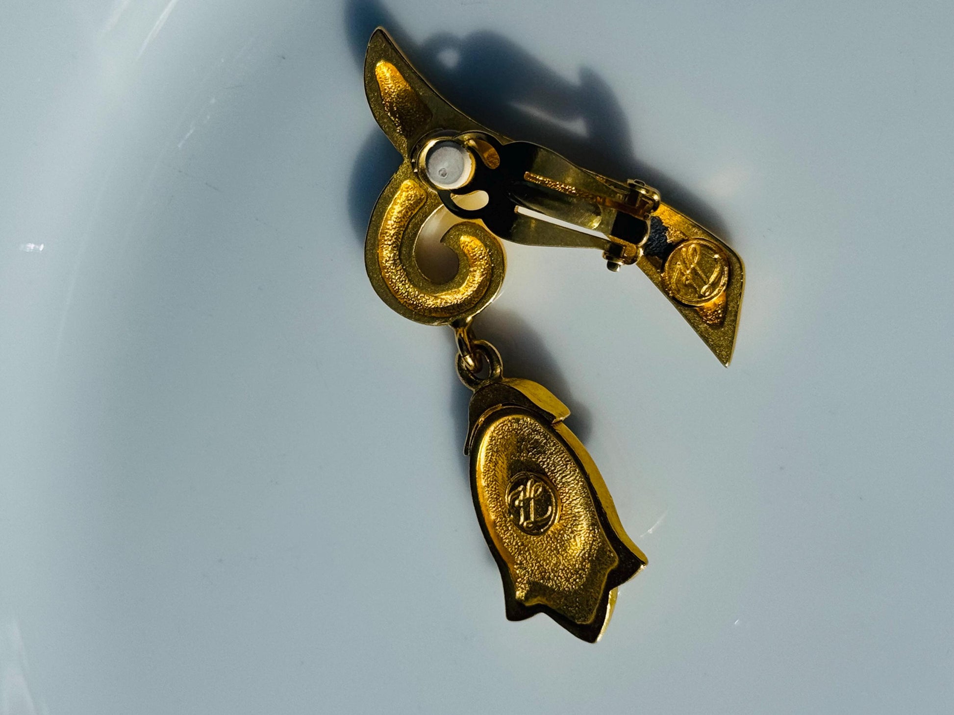 90s Karl LAGERFELD Gold Plated Dangle Earrings