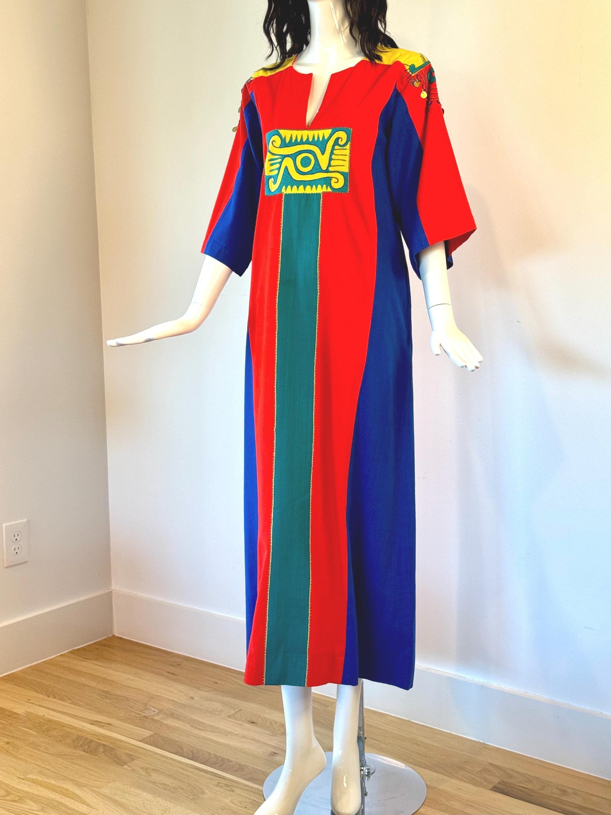70s JOSEFA Bright Color Cotton Caftan