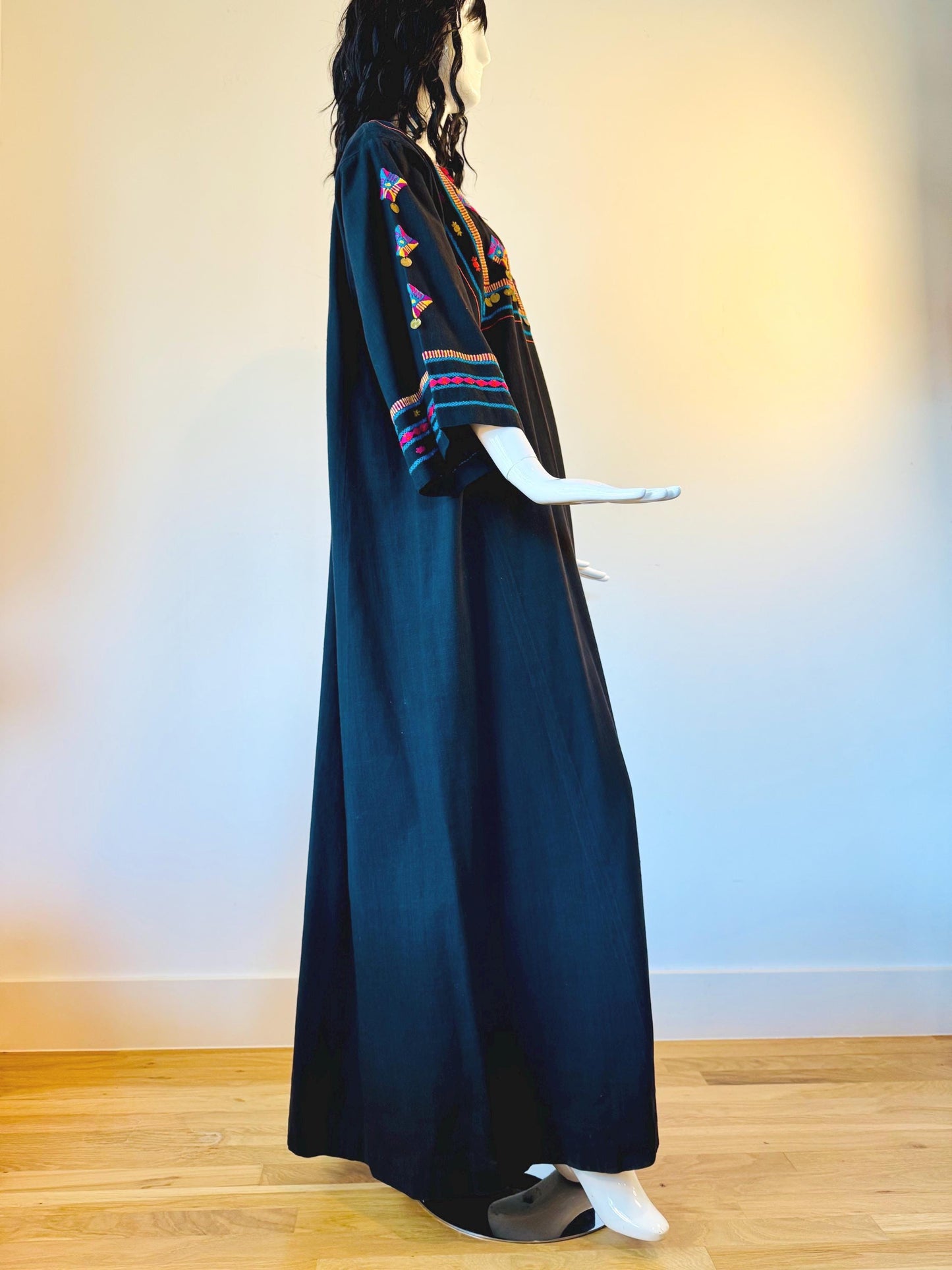 70s JOSEFA Black Cotton Caftan