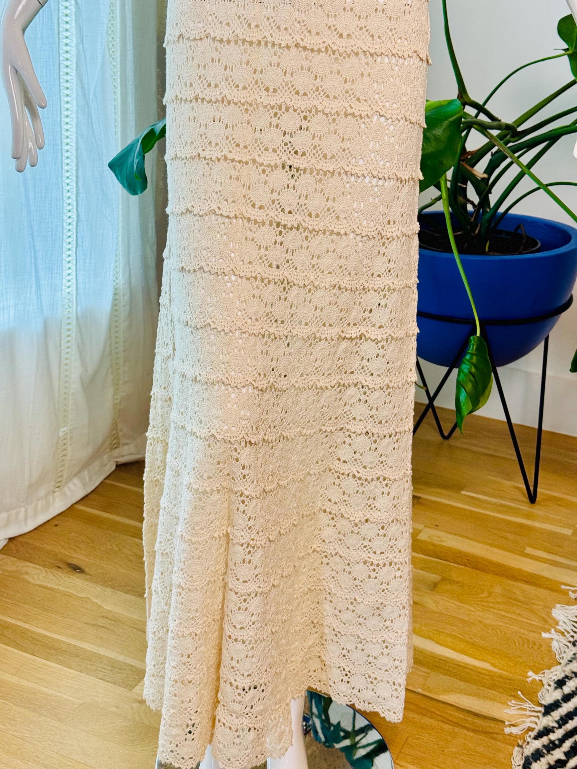 Vintage Cream Cotton Crochet Maxi Dress