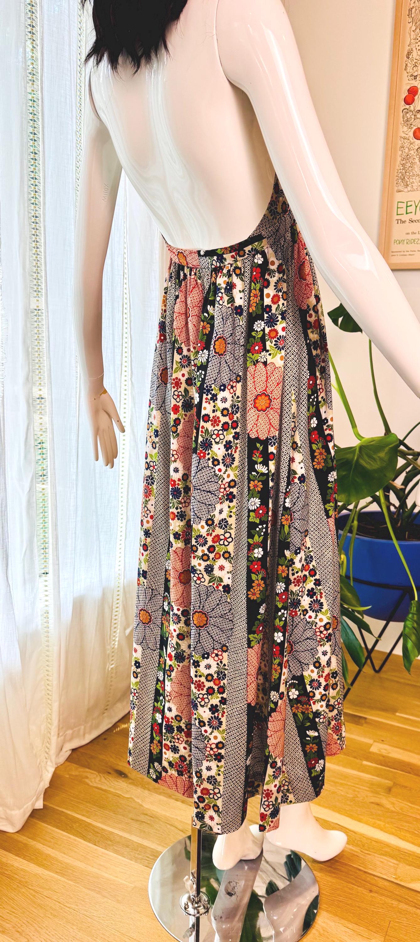 70s Silk PJ Walsh Floral Print Halter Dress