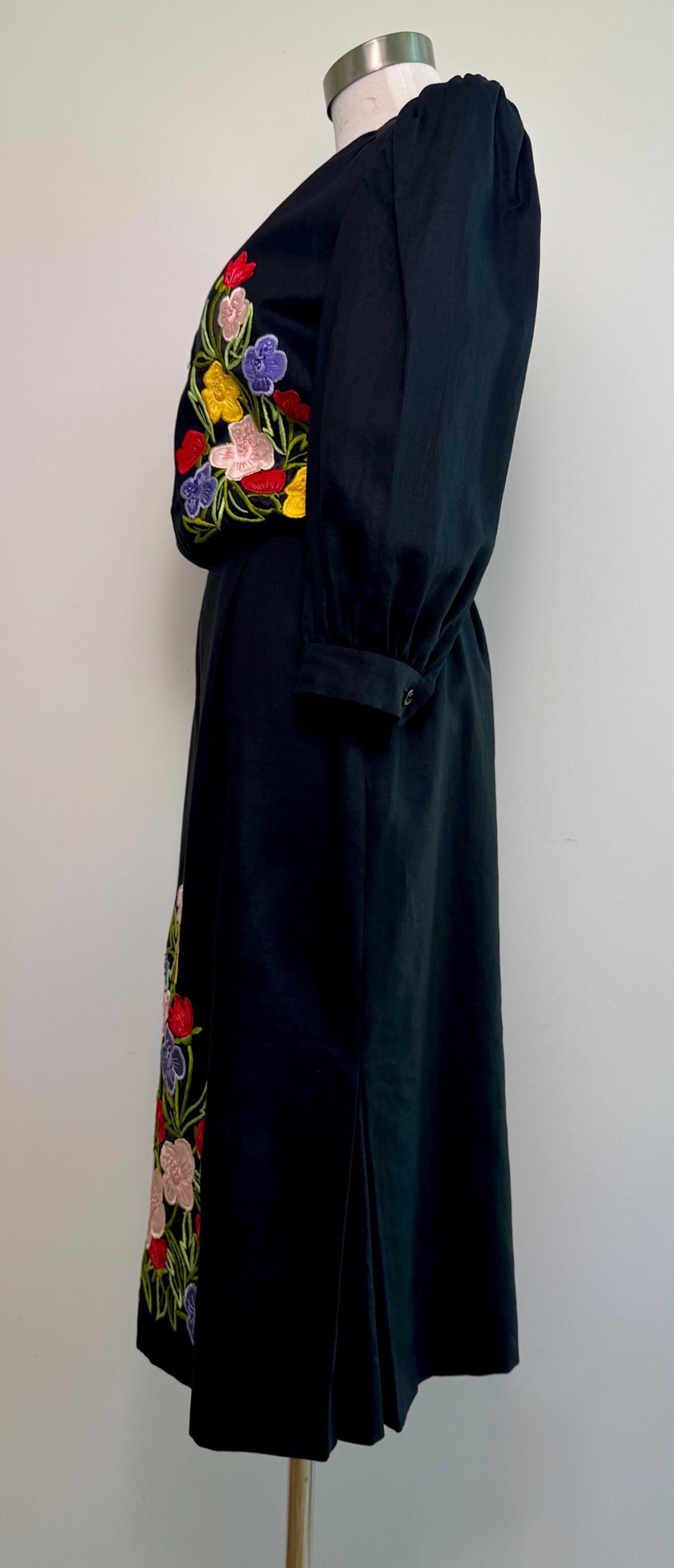 Vintage Karl Lagerfeld for Tiazini Roma Black Linen Floral Dress