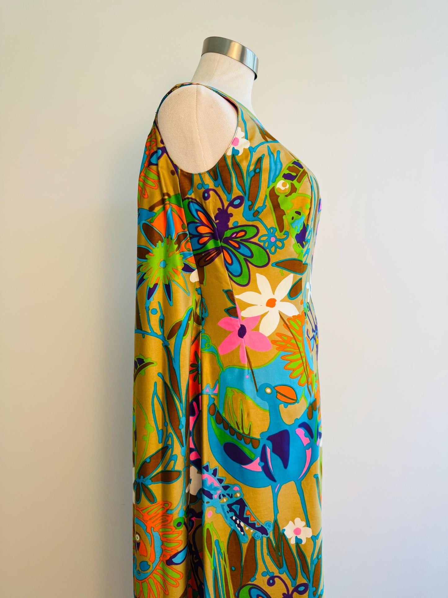 OOAK Hawaiian Tikki Printed Cotton Capelet Dress