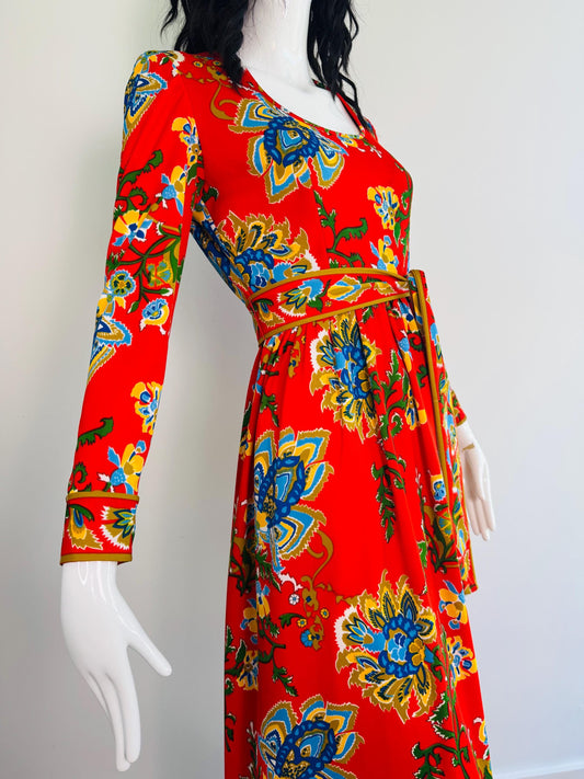 70s Anne Fogarty Printed Jersey Maxi Dress