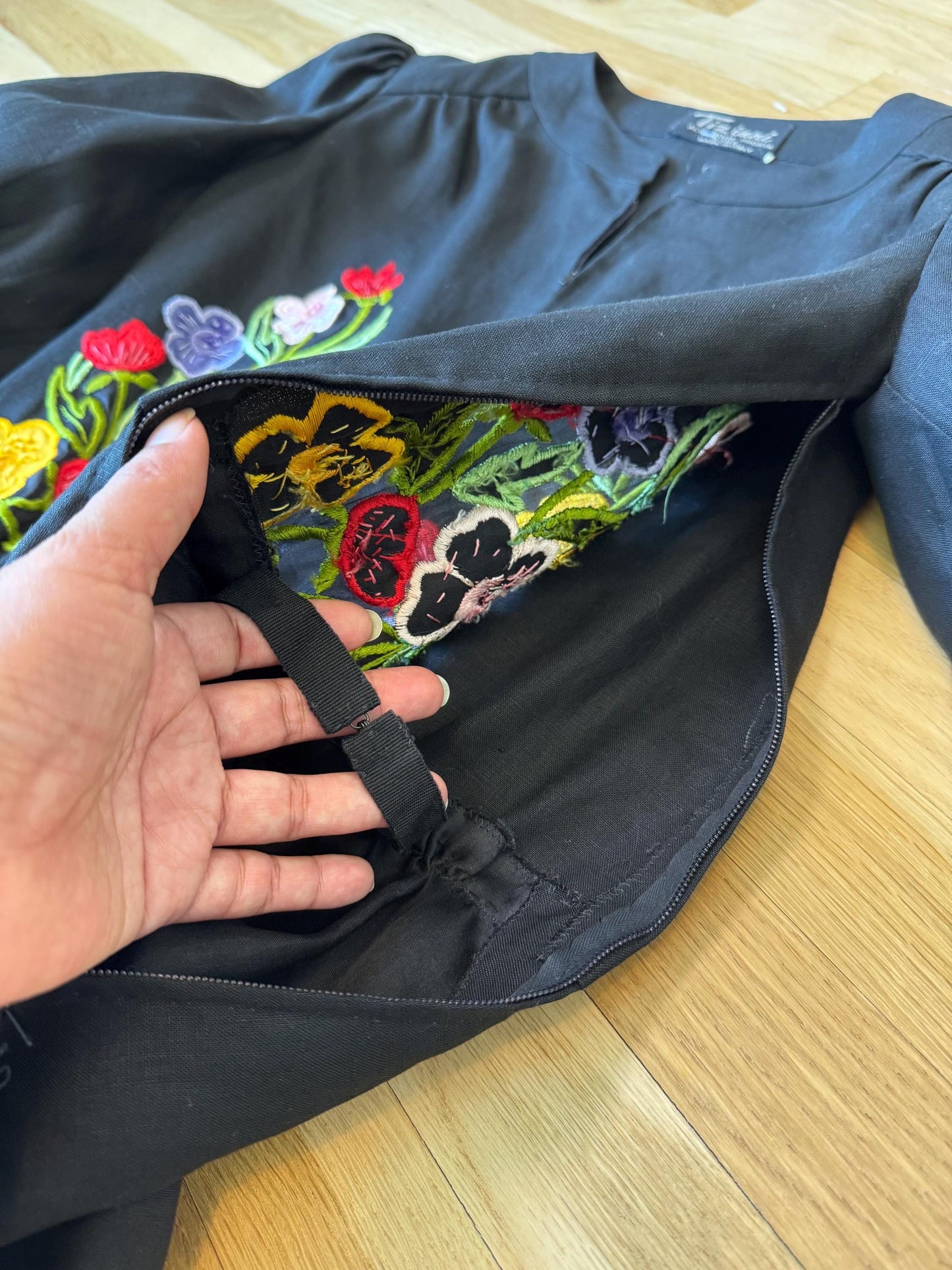 Vintage Karl Lagerfeld for Tiazini Roma Black Linen Floral Dress