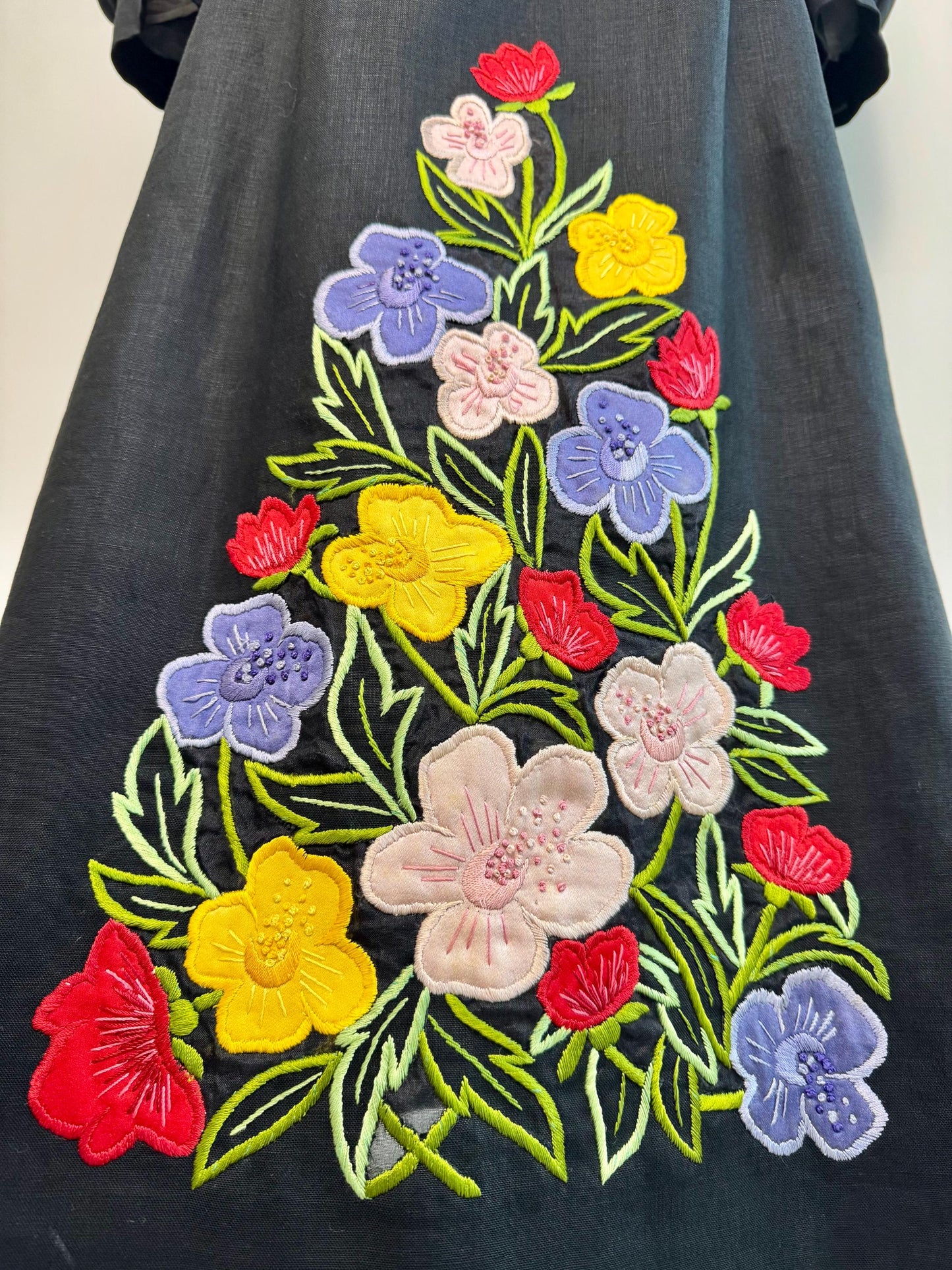 Vintage Karl Lagerfeld for Tiazini Roma Black Linen Floral Dress