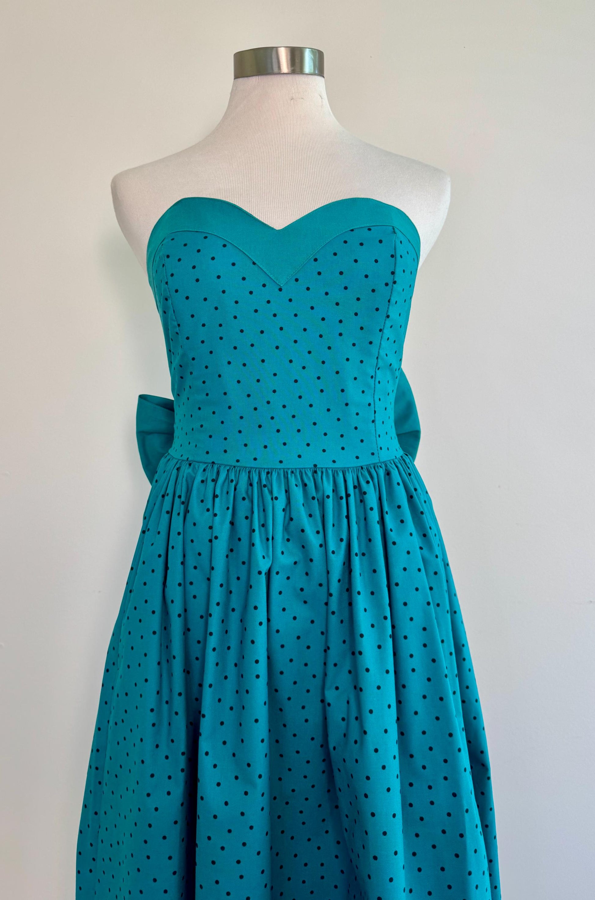 80s LAURA ASHLEY Strapless Full Skirt Big Bow Dress