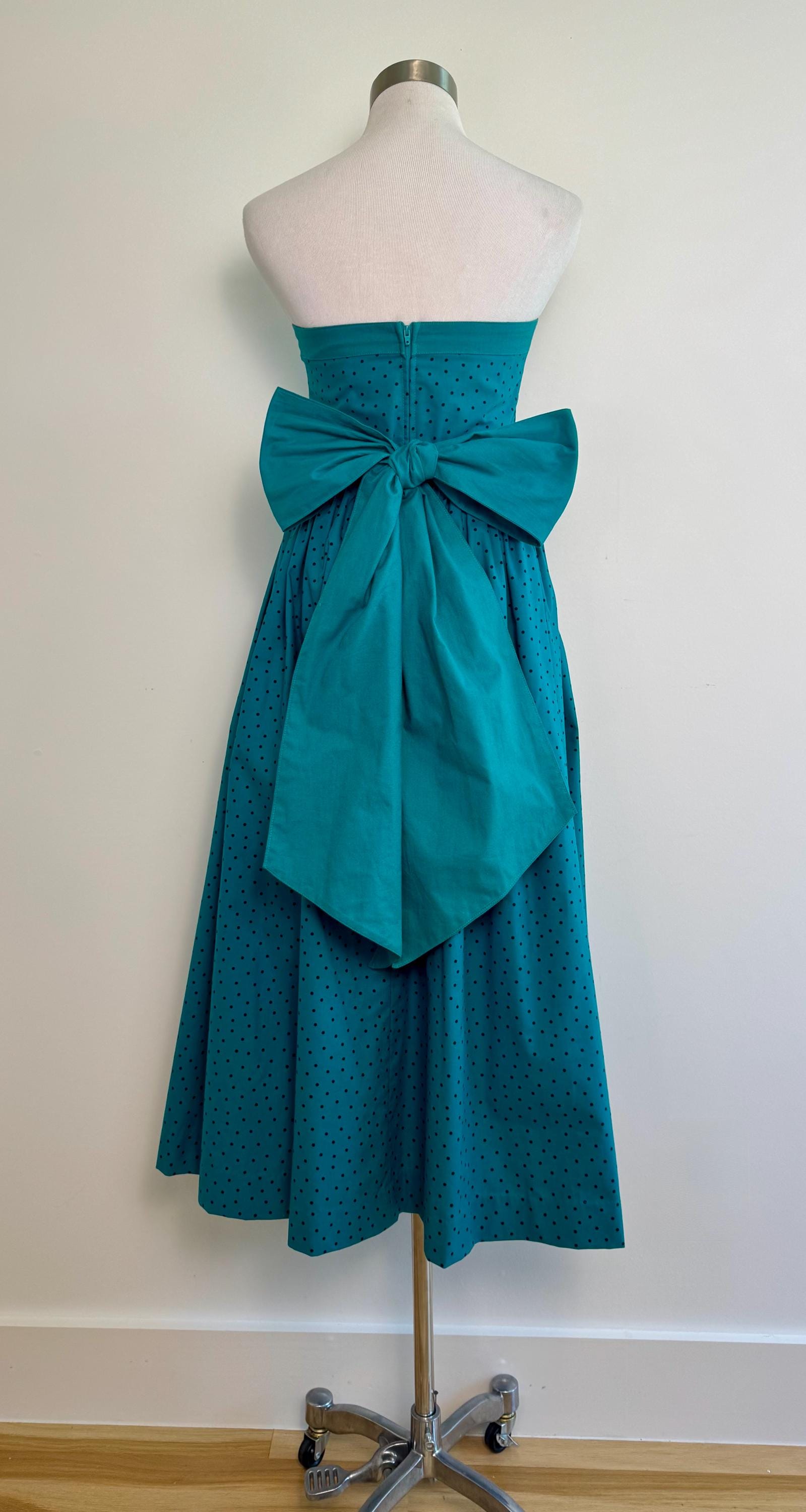 80s LAURA ASHLEY Strapless Full Skirt Big Bow Dress